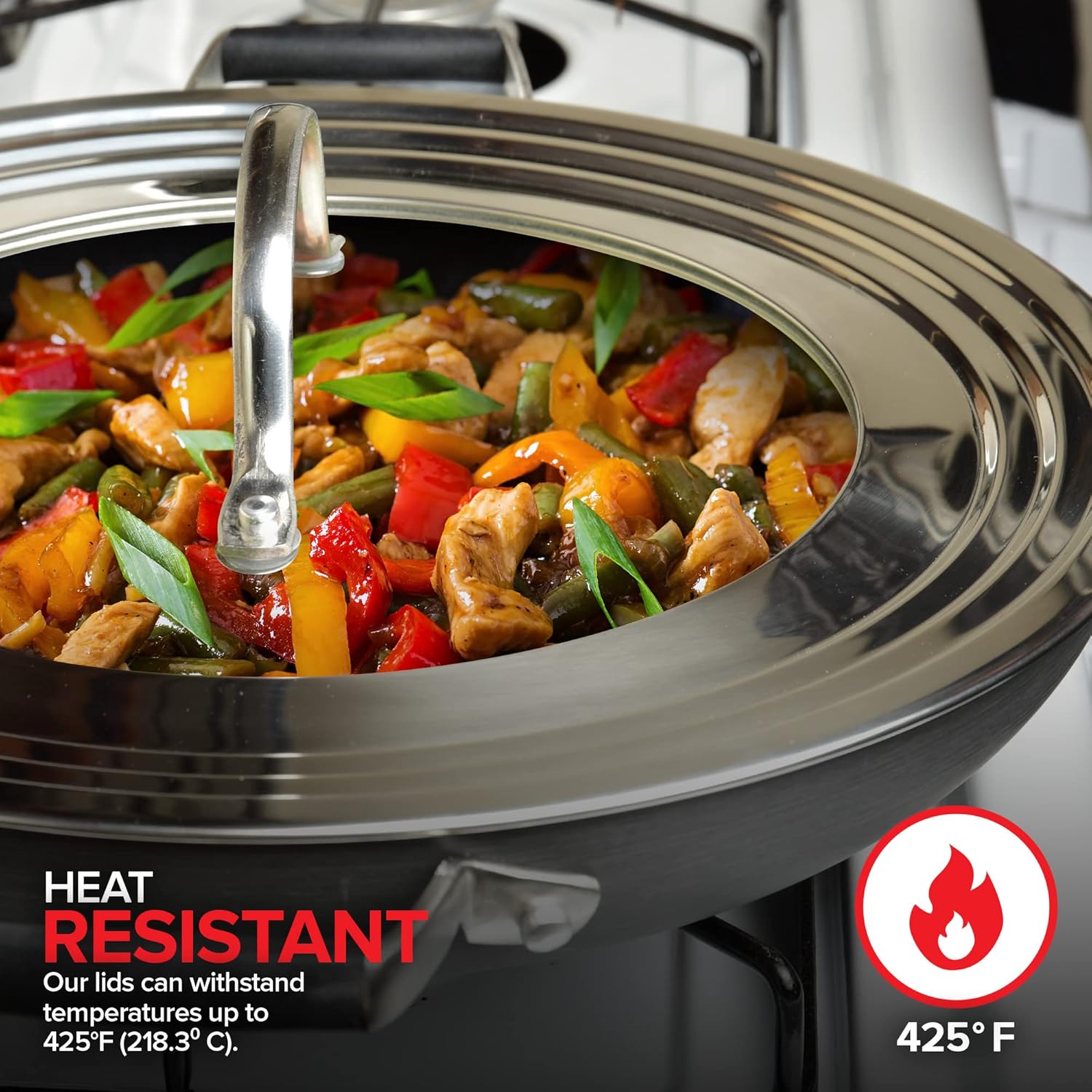 Modern Innovations Universal Lid with Tempered Glass Top for Pots Pans, Fits 8.25, 9, 10, 11, and 12 Inch Cookware - Large Replacement Frying Pan Cover, Cast Iron Skillet Lids - Stainless Steel