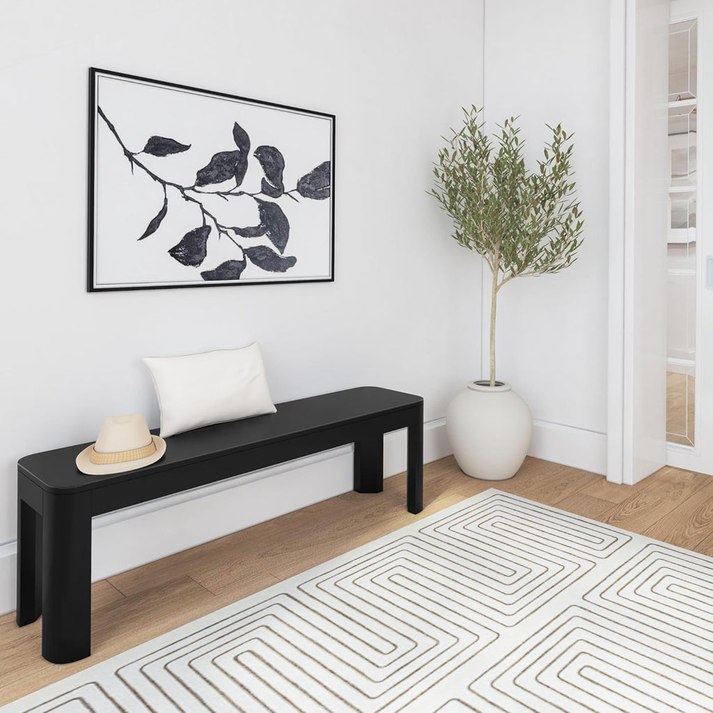 Plank+Beam Contour Bench, Modern Rounded 58 Inch Dining Bench, Bench for 72 Inch Kitchen Table, Black
