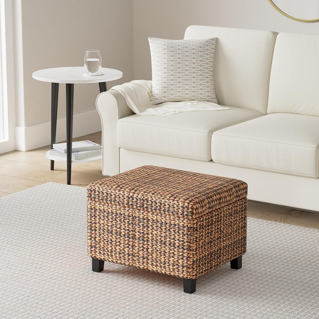 BIRDROC HOM Wove Seagras Storag Ottoma wit Safet Hinge Easy-to-Ope Lid Sturd Constructio Natura Brow Finis Larg Storag Spac Idea fo Livin Room Bedroom Dor 22x18x16