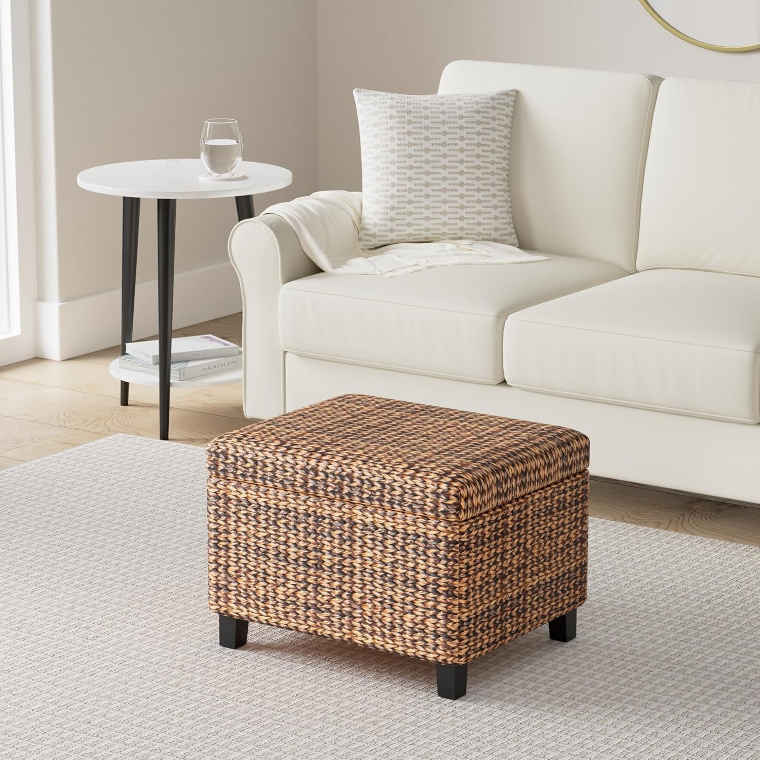 BIRDROC HOM Wove Seagras Storag Ottoma wit Safet Hinge Easy-to-Ope Lid Sturd Constructio Natura Brow Finis Larg Storag Spac Idea fo Livin Room Bedroom Dor 22x18x16