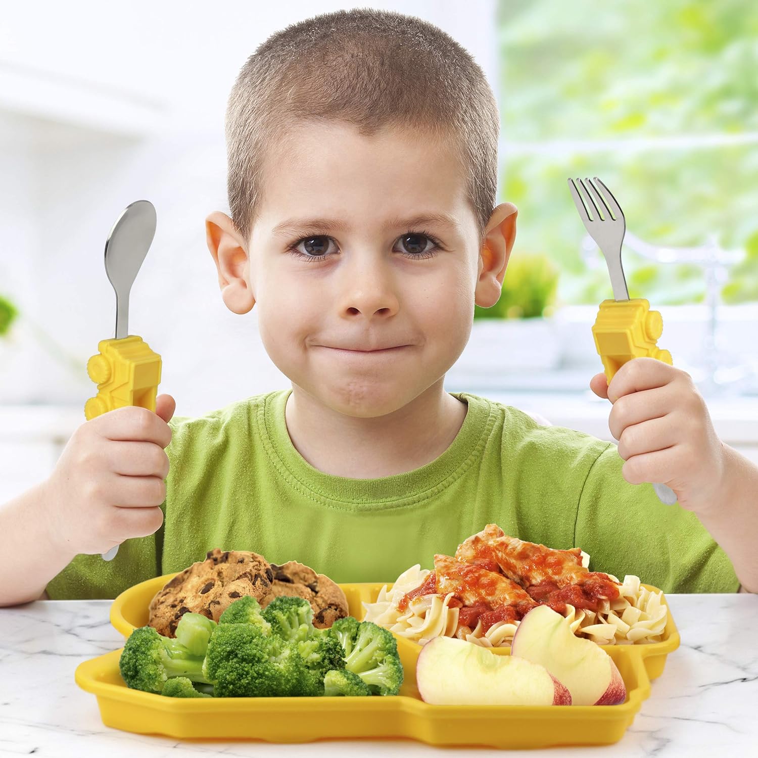 Kid Divide Plat wit Utensil Children' Mea Se wit Plate For an Spoo Dum Truck