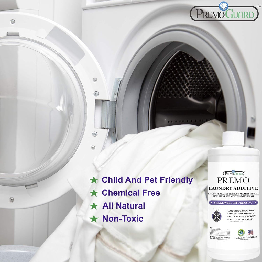 Bed Bug & Mite Laundry Detergent Additive by Premo Guard ¨C 32 oz ¨C Child & Pet Friendly ¨C Stain & Odor Free ¨C Best Natural Non-Toxin Treatment