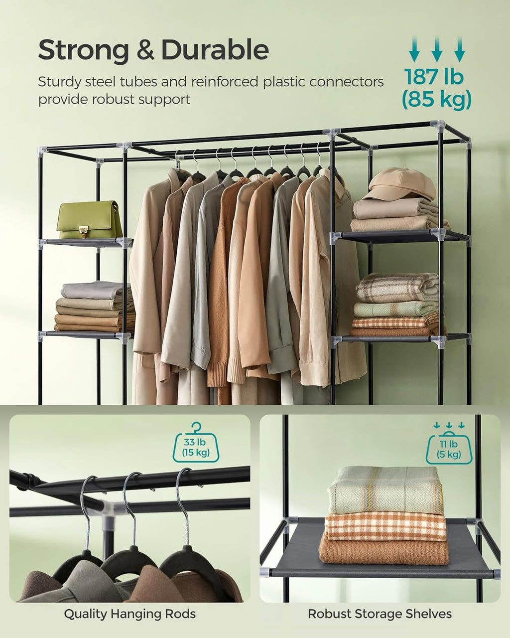 Closet Wardrobe, Portable Closet for Bedroom, Clothes Rail with Non-Woven Fabric Cover, Clothes Storage Organizer, 59 x 17.7 x 69 Inches, 12 Compartments, Gray ULSF03G