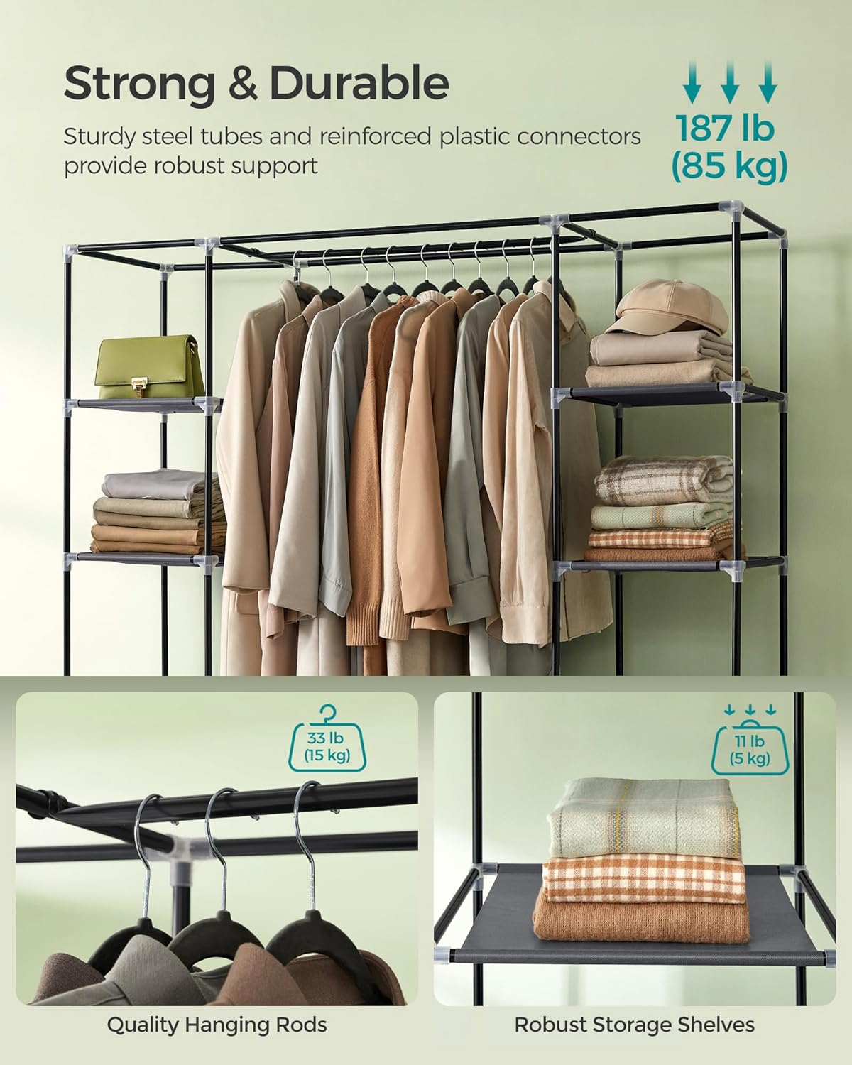 Closet Wardrobe, Portable Closet for Bedroom, Clothes Rail with Non-Woven Fabric Cover, Clothes Storage Organizer, 59 x 17.7 x 69 Inches, 12 Compartments, Gray ULSF03G