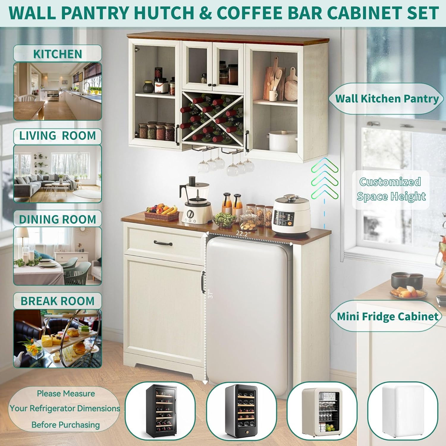 YITAHOM Min Fridg Cabine an Wal Pantr Hutc Set Coffe Ba Cabinet wit Min Fridg Spac Storage Outlet Glas Rac an Beverag Statio fo Kitchen Hom Bar Dinin Room Whit Walnut