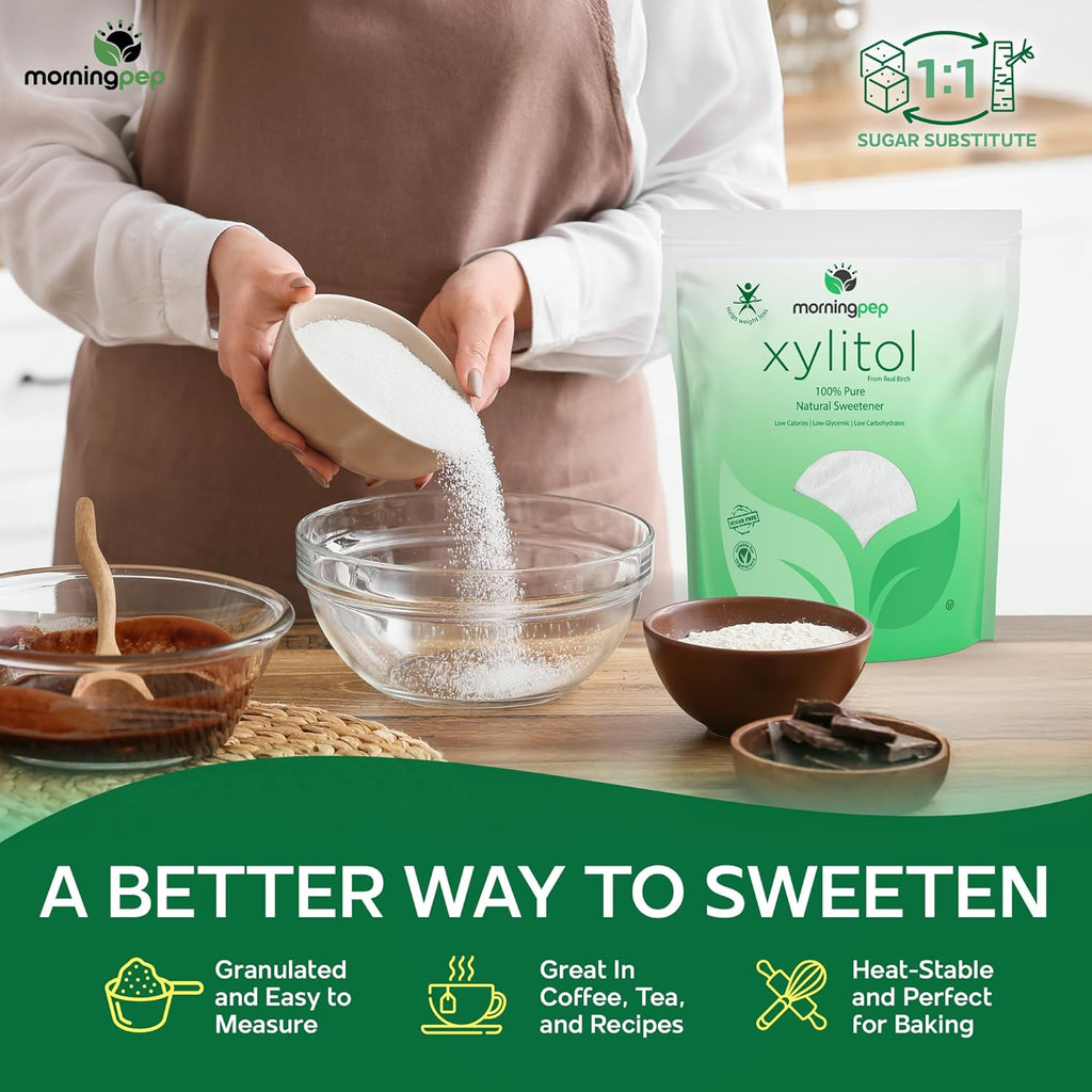 Morning Pep Pure Birch Xylitol (Keto Diet Friendly) Sweetener with no Aftertaste 5 LBs (Not from Corn) Non GMO Kosher Gluten Free Product of USA. 80 Onces