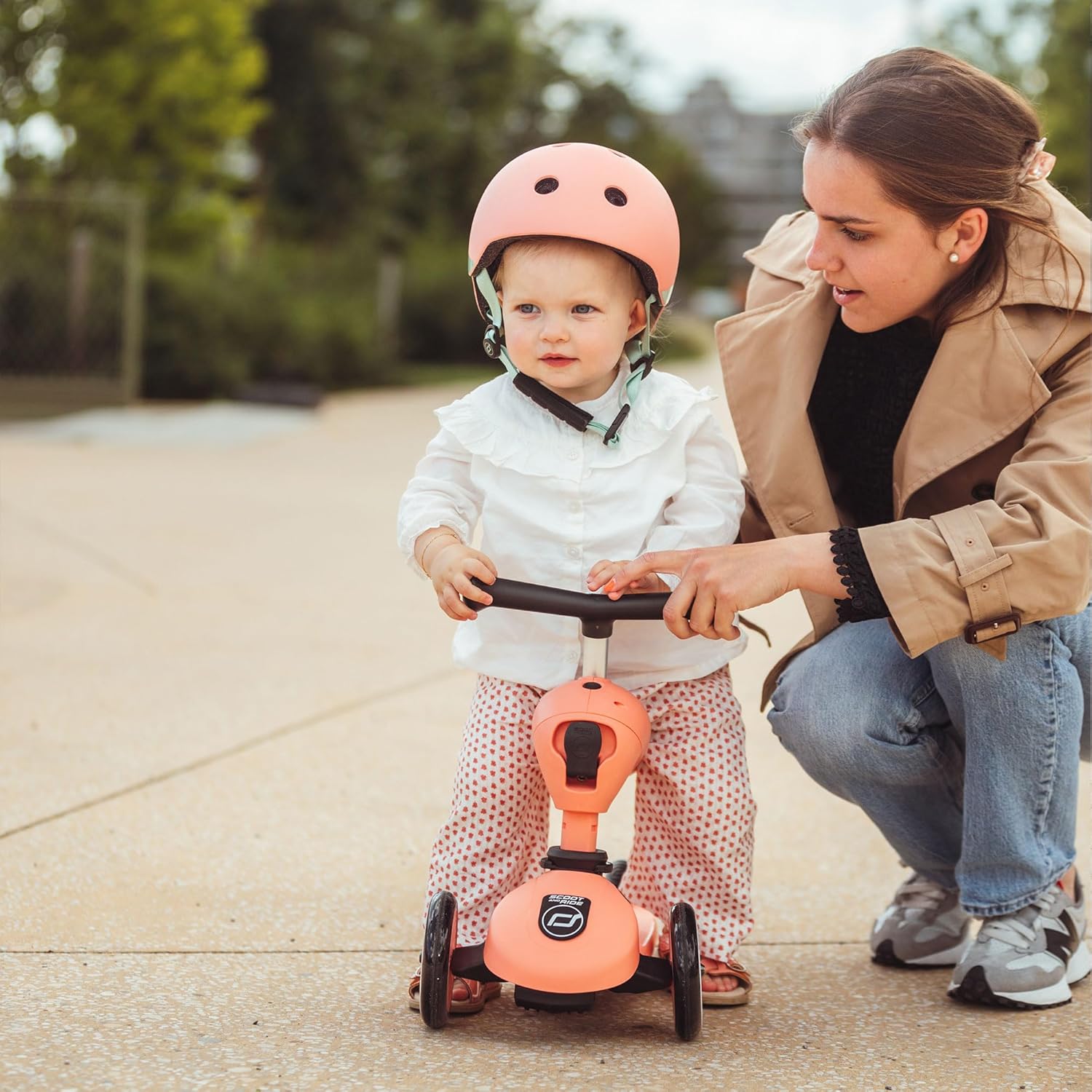 Scoot Ride 2-in-1 Ride-On Stand Kids Scooter, Ages 1 to 5, Highwaykick 1, Peach