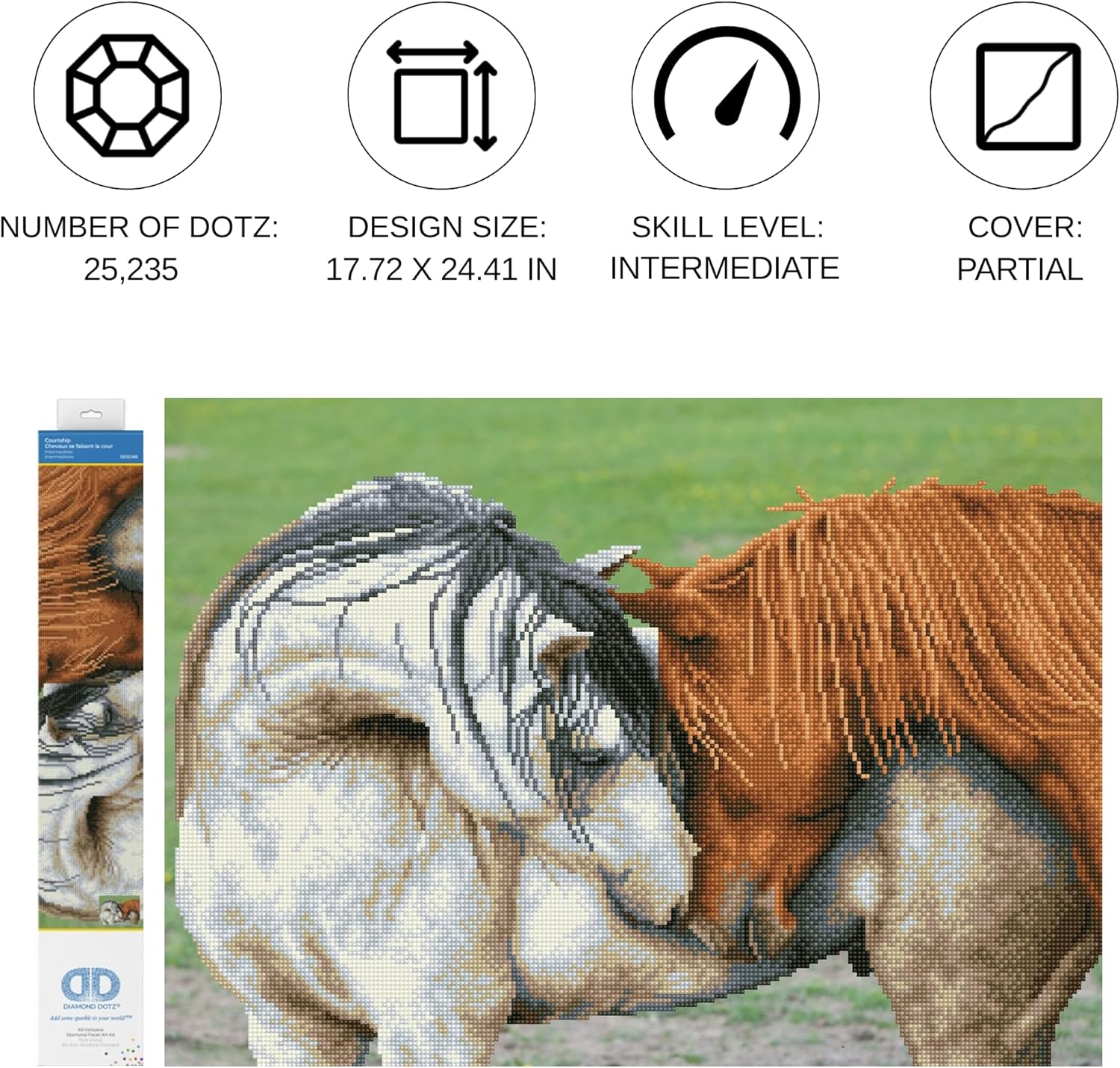 DIAMON DOT Courtshi Hors Diamon Paintin Kit fo Adult Diamon Ar Kit Relaxin Creativ Craf Ki wit Dot Gem 17.7inchx24.4inch