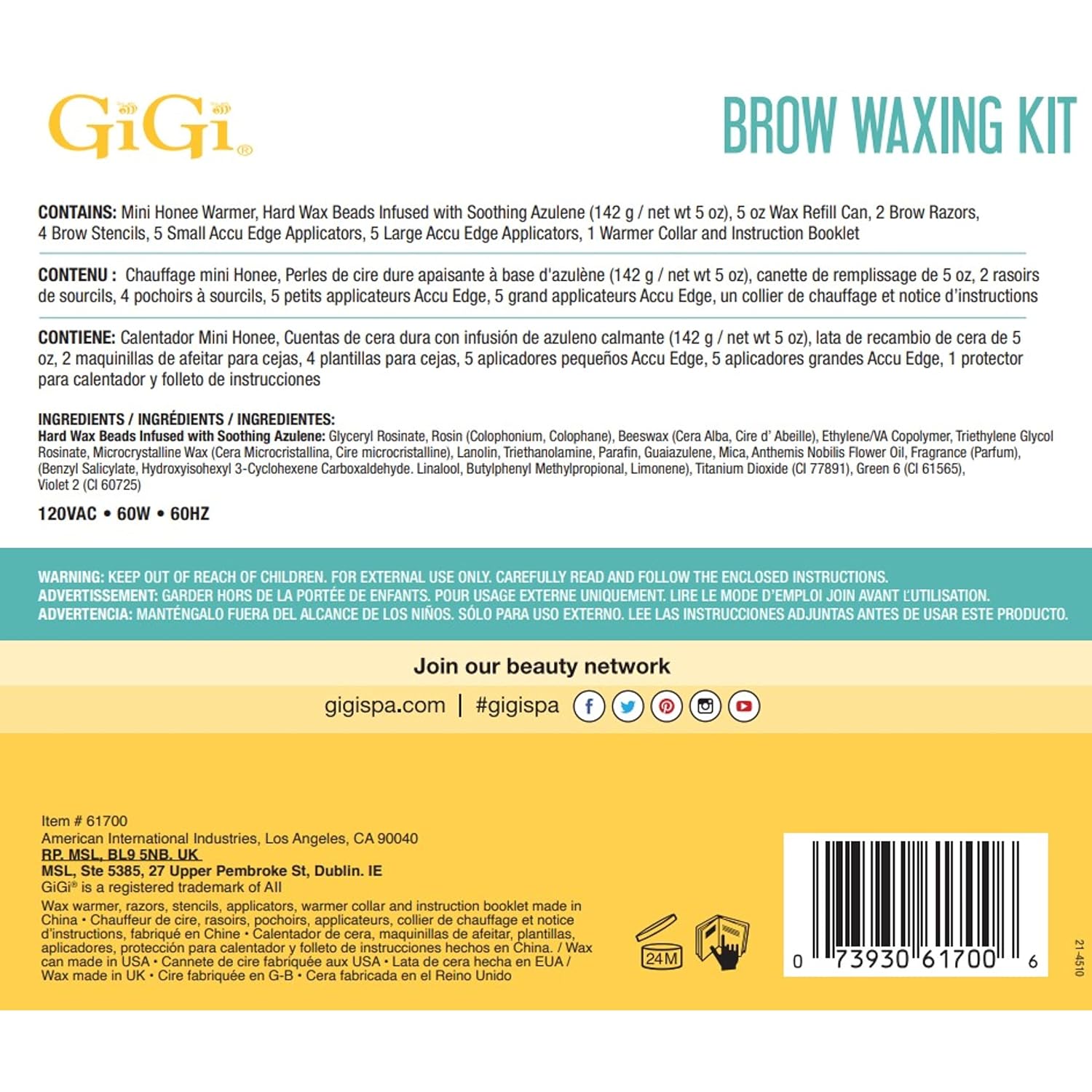 GiGi Mini Brow Waxing Kit, with Mini Honee Warmer 5 oz