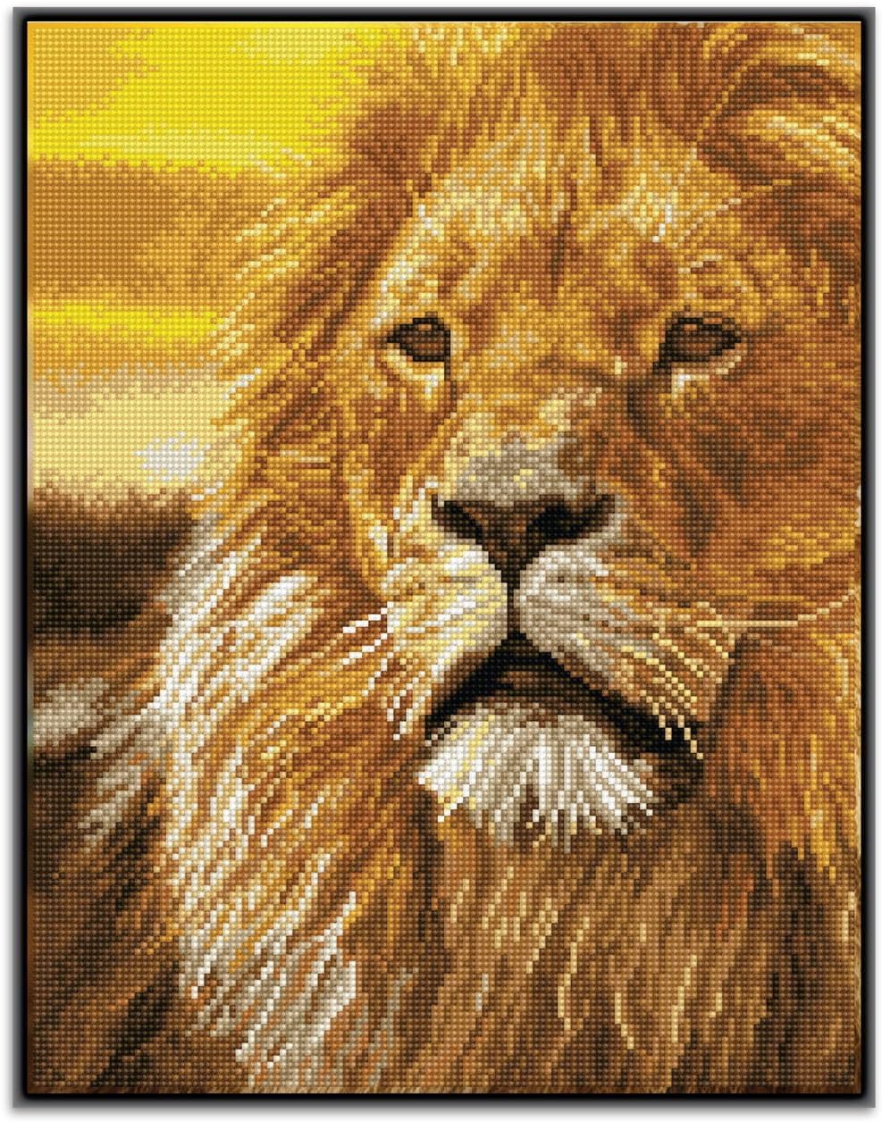 DIAMON DOT Lor o Th Serenget Pre-Frame Ki Lio Diamon Paintin Kit fo Adult Diamon Ar Kit Relaxin Creativ Craf Ki wit Dot Gem 13.7inchx17.7inch