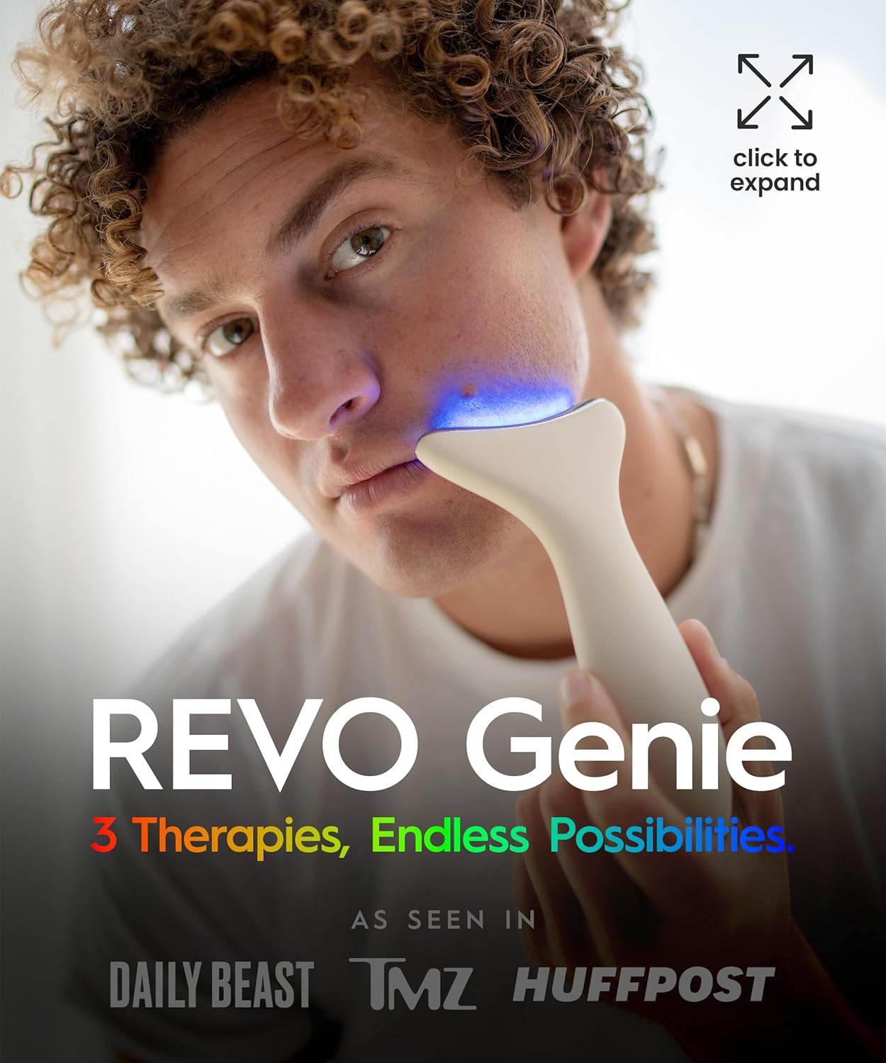 REV Geni 3-in- Fac Nec Beaut Massage wit Heat Ligh Therapies Smar Vibratio Re Light Blu Light Gree Ligh Therap fo Wrinkles Hyperpigmentation Acn Mor Beige