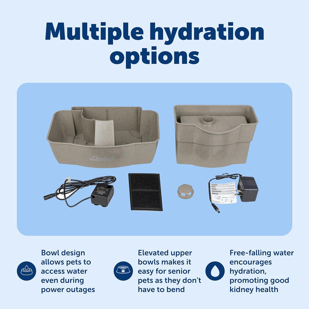 PetSaf Drinkwel Multi-Tie Pe Fountai Encourage Hydratio fo Cat Dog Large-Capacit Watere Doubl Tie Filtere Fountai wit Carbo Filte 10 o Wate Capacity