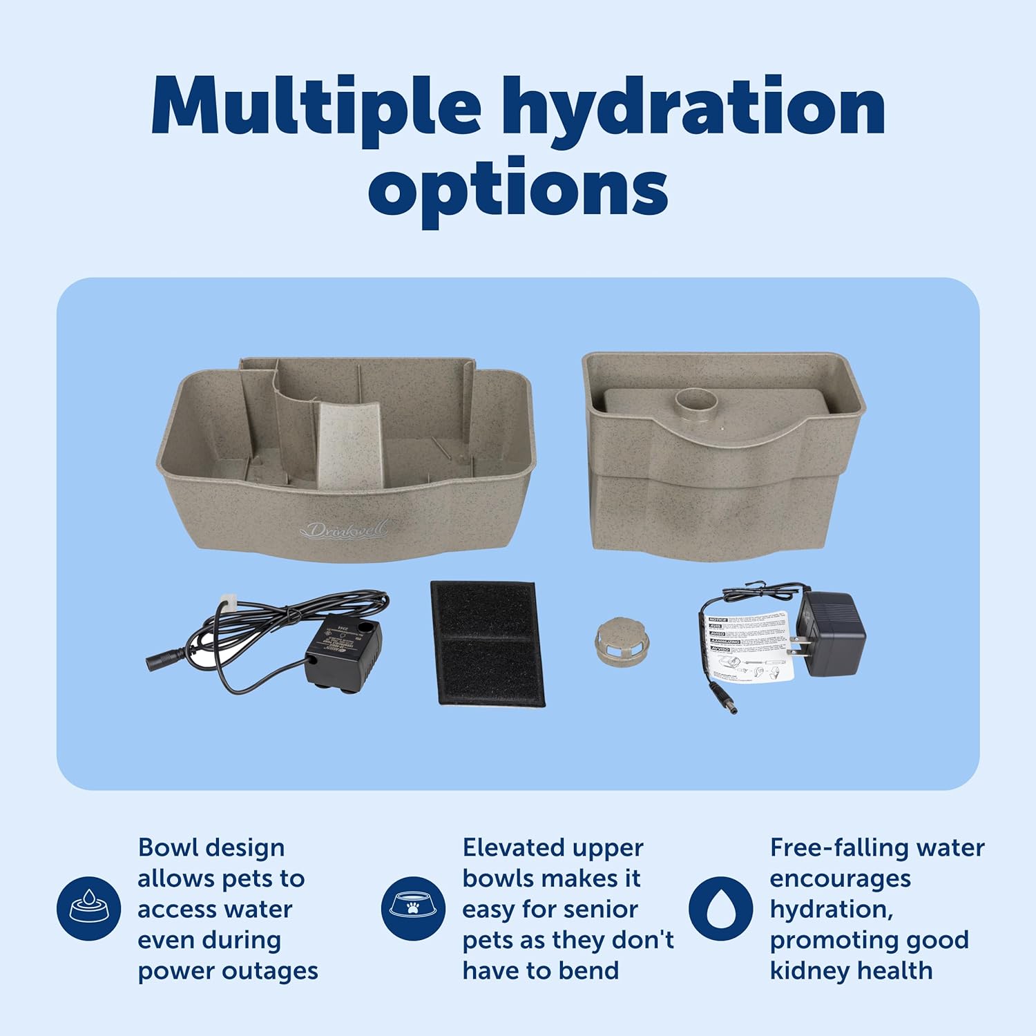 PetSaf Drinkwel Multi-Tie Pe Fountai Encourage Hydratio fo Cat Dog Large-Capacit Watere Doubl Tie Filtere Fountai wit Carbo Filte 10 o Wate Capacity