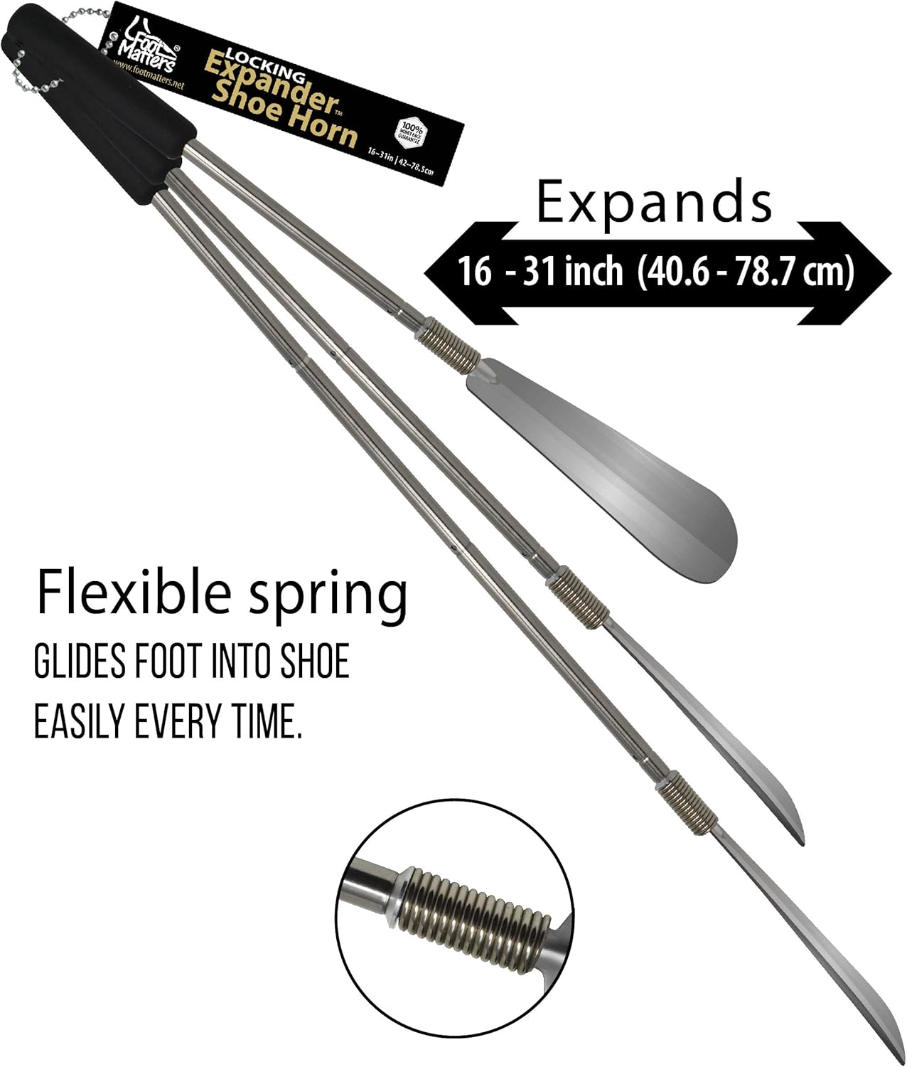 FOOTMATTERS Expander Shoe Horn Extra Long Handle - Twist to Lock - Extends 16 to 31 inches