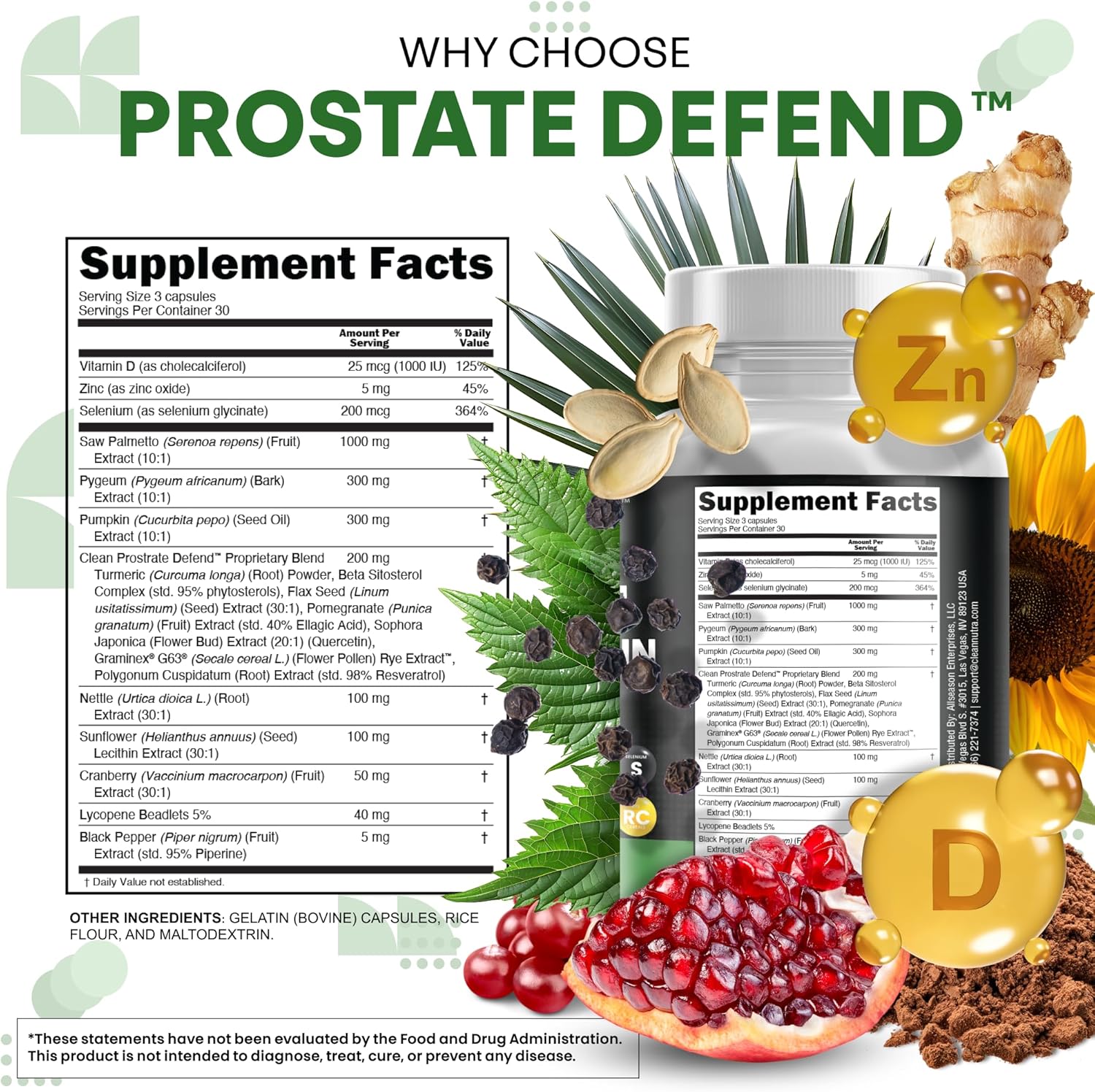 Clea Nutraceutical Sa Palmett Pumpki See Oi Pygeu Sunflowe Lecithi Stingin Nettl Cranberr Prostat Supplement fo Me wit Lycopen 9 Caps