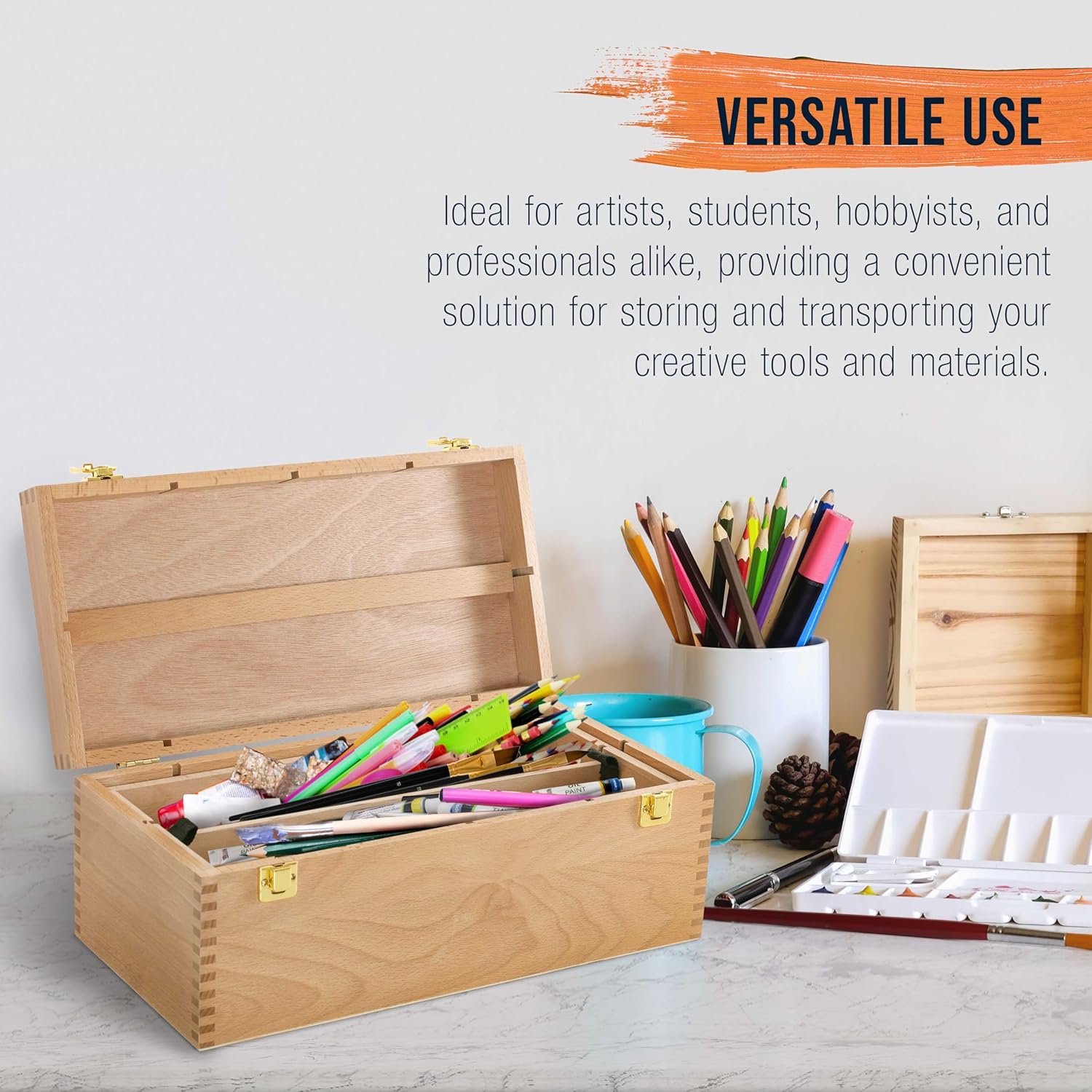 U.S Ar Suppl Multi-Functio Artis Suppl Bo wit Lockin Clasp Removabl Tra Woode Ar Bo fo Artis Supplies Brushes Pencils Erasers Too Storag Organize Case