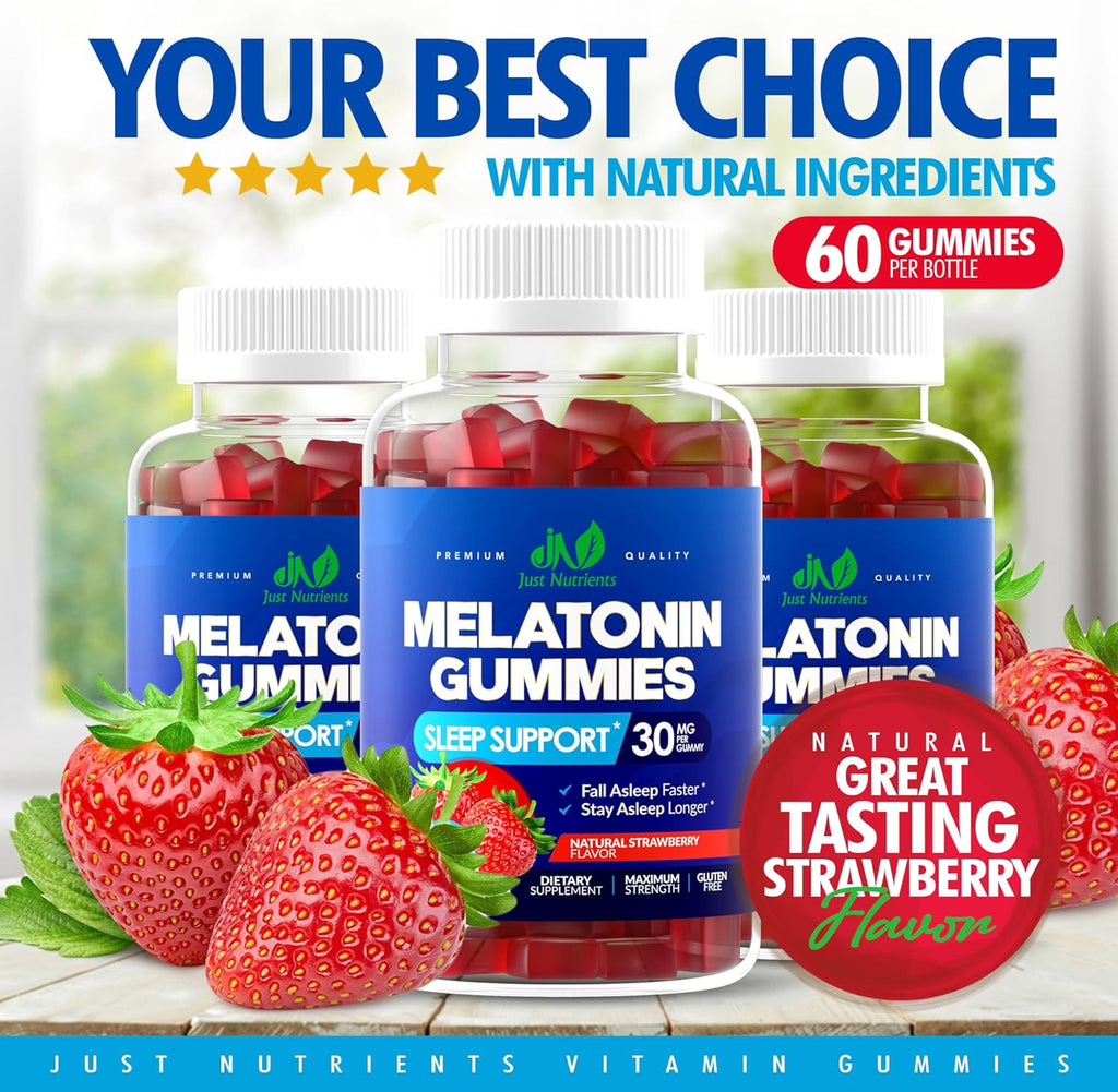 Melatoni 30m Gummie fo Adult (6 Servings Maximu Strengt Slee Suppor wit 30m o Melatoni Pe Gumm Gluten-Free Sugar-Free Non-GMO 100 Vegetarian Strawberr Flavo 6 Gummies