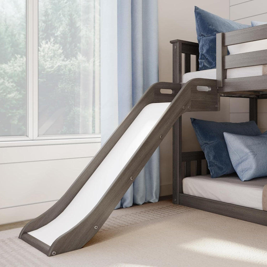 Max & Lily Solid Wood Twin over Twin Size Low Bunk Beds for Kids with Slide and Stairs, 400 lbs Weight Capacity, 14inch Safety Guardrail, Anti-Slip Steps, Clay