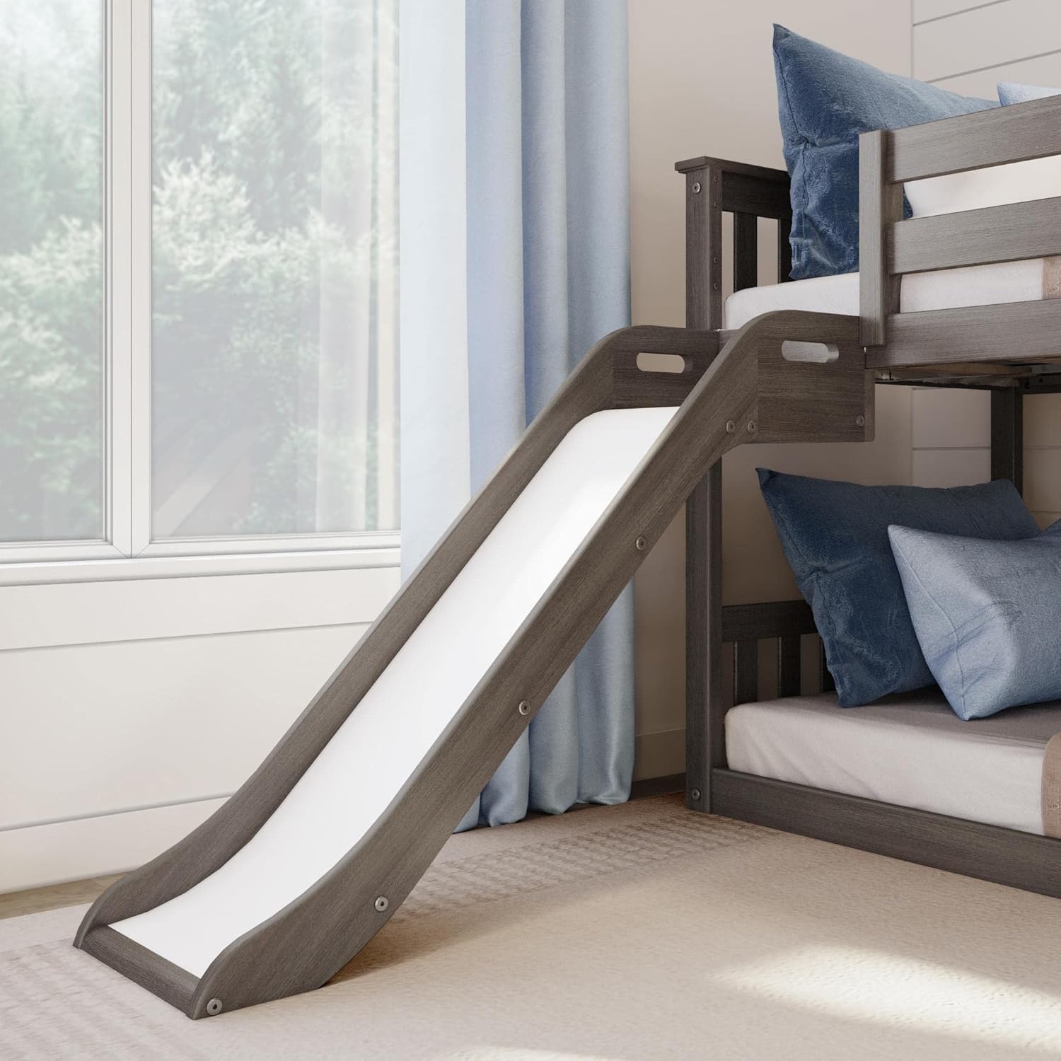 Max & Lily Solid Wood Twin over Twin Size Low Bunk Beds for Kids with Slide and Stairs, 400 lbs Weight Capacity, 14inch Safety Guardrail, Anti-Slip Steps, Clay