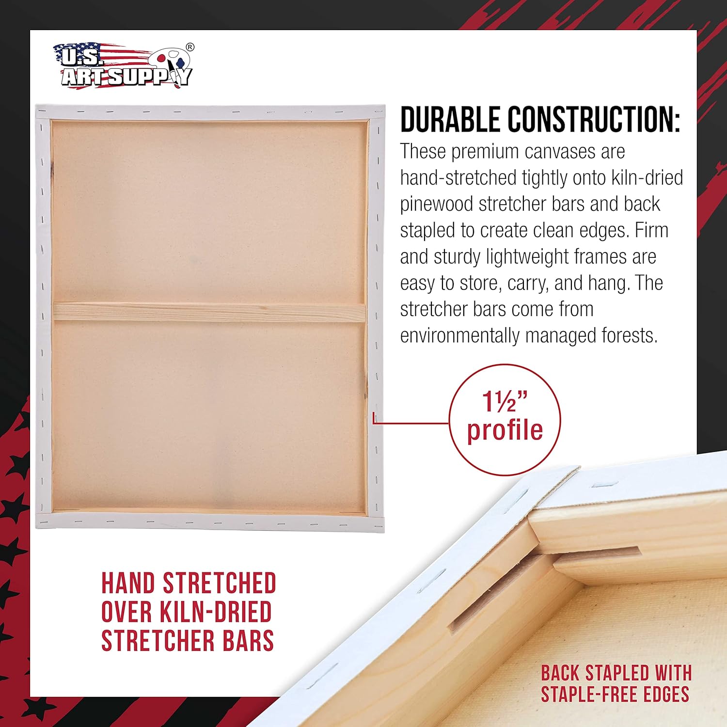 U.S Ar Suppl Larg Stretche Canva fo Paintin 20x2 inc Galler Dept 1-1/2inc Thick 3-Pac 12o Acryli Gess Tripl Primed Professiona Artis Quality 100 Cotto Oil Pourin Paint