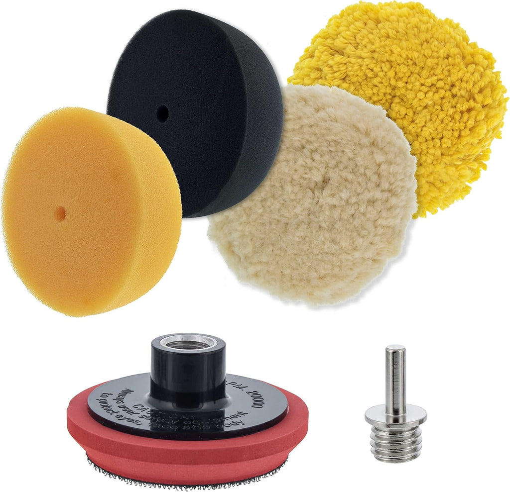 TC Globa Bran 3inc Min Buffin an Polishin Pa Ki wit Pads Backin Plate an 1/4inc Dril Adapter