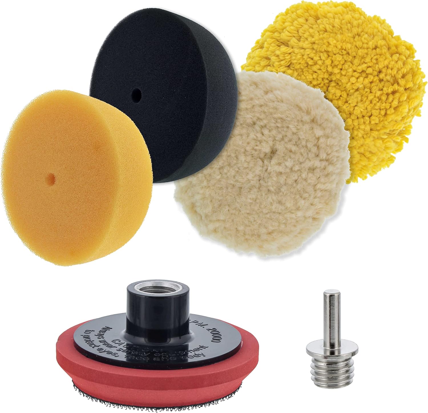 TC Globa Bran 3inc Min Buffin an Polishin Pa Ki wit Pads Backin Plate an 1/4inc Dril Adapter