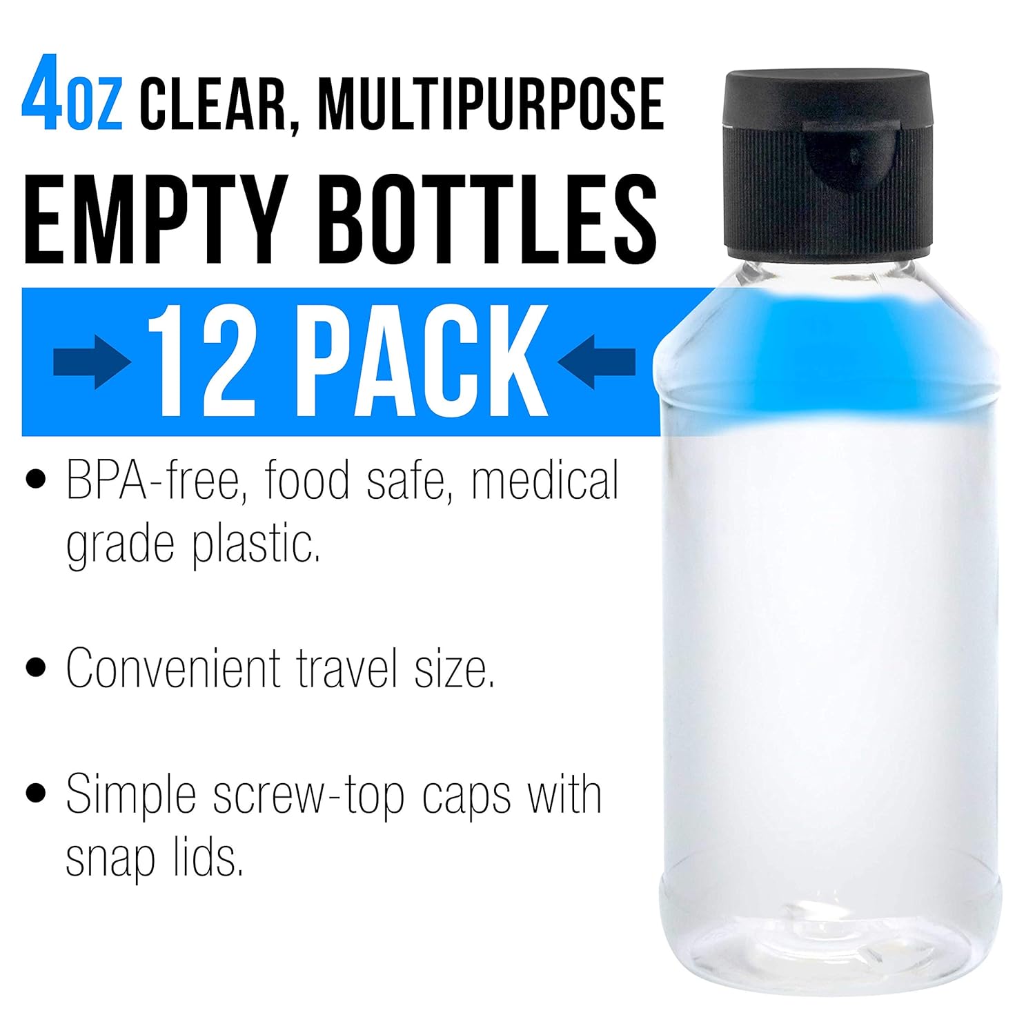 U.S. Art Supply 4 ounce Squeeze PET Plastic Bottles with Flip Cap - BPA-free, food safe, medical grade plastic, acrylic pouring paint Great For Hand Sanitizer (Pack of 144)
