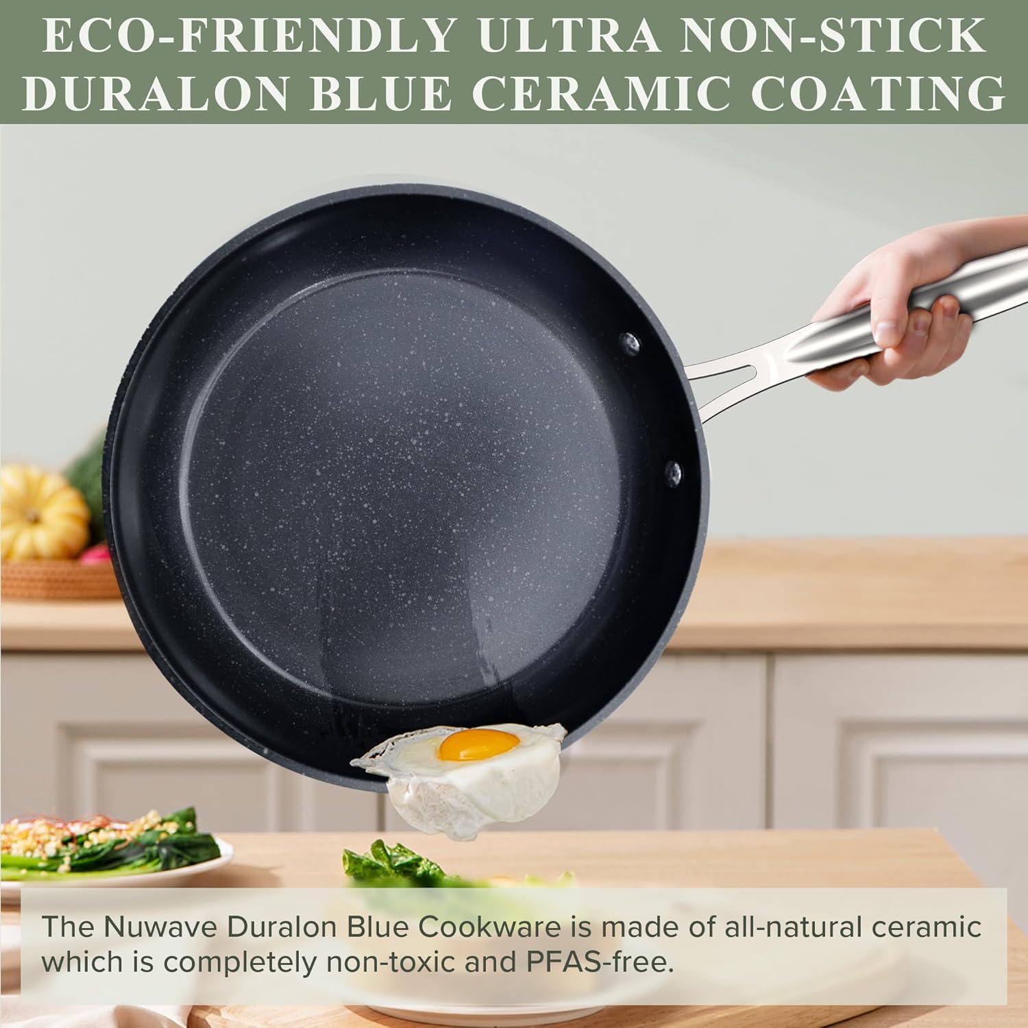 Healthy Duralon Blue Ceramic Nonstick Cookware Set, Diamond Infused Scratch-Resistant, PFAS Free, Dishwasher Oven Safe, Induction Ready Evenly Heats, Tempered Glass Lids Stay-Cool Handles