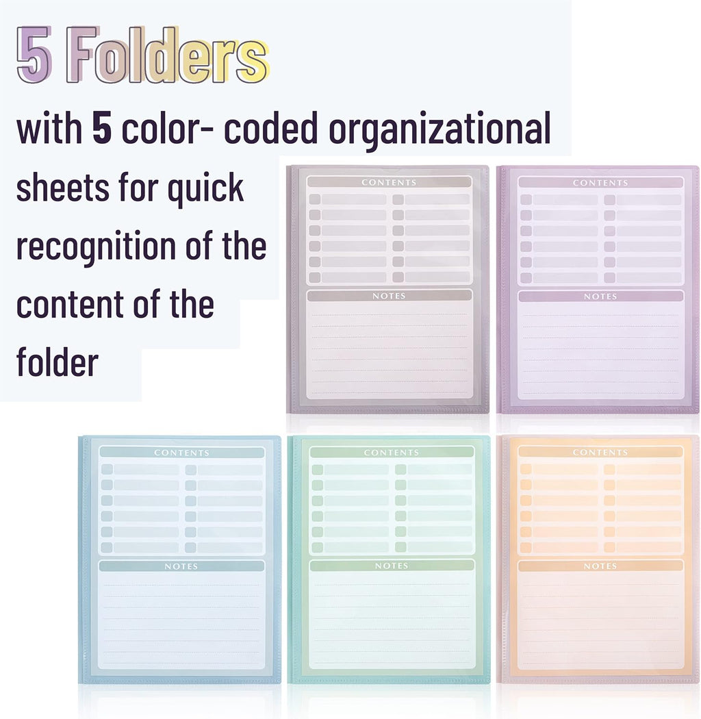 Mr. Pen- Plastic Folders with Clear Front Pocket, 5 pcs, Pastel Colors, File Folders with Fasteners for Documents