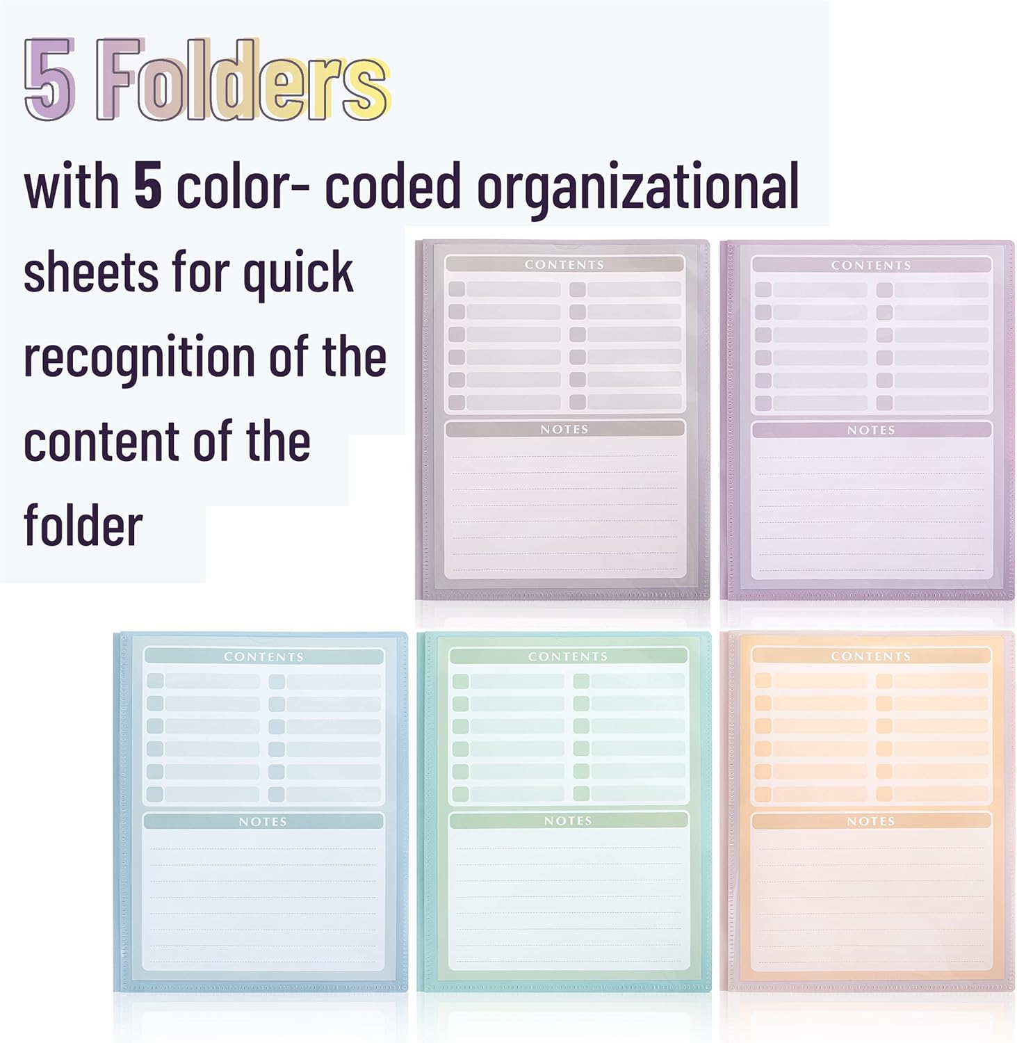 Mr. Pen- Plastic Folders with Clear Front Pocket, 5 pcs, Pastel Colors, File Folders with Fasteners for Documents