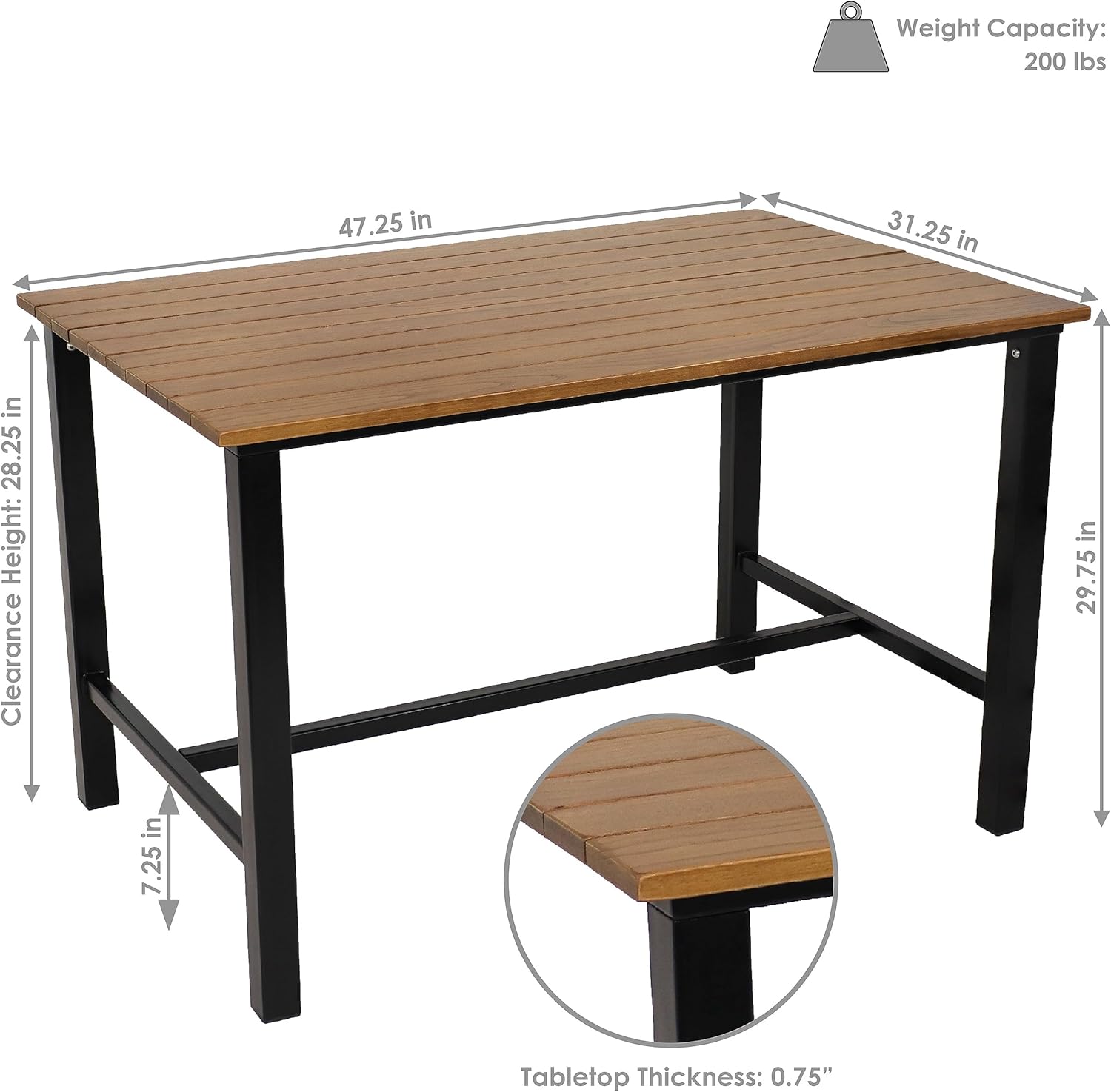 Sunnydaz 4-Perso Soli Woo Rectangl Pati Dinin Tabl fo Indoo o Outdoo Us 47.25inc  31.25inc D