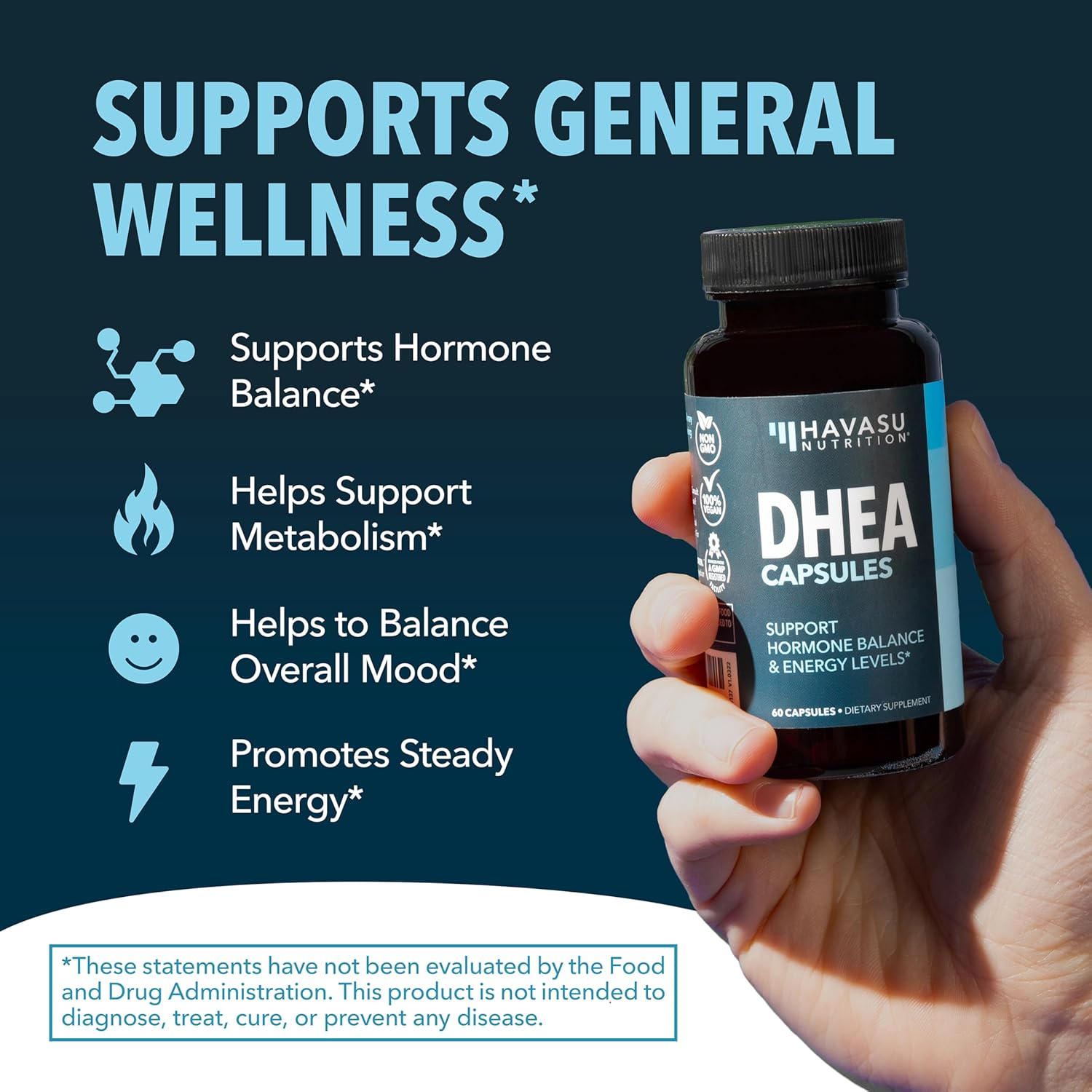 DHEA 50mg Supplement for Hormone Balance - Supports Energy for Men and Women - Dehydroepiandrosterone Capsules for Mood, Aging Daily Vitality - Non-GMO, Vegan - 60 Capsules, 2-Month Supply