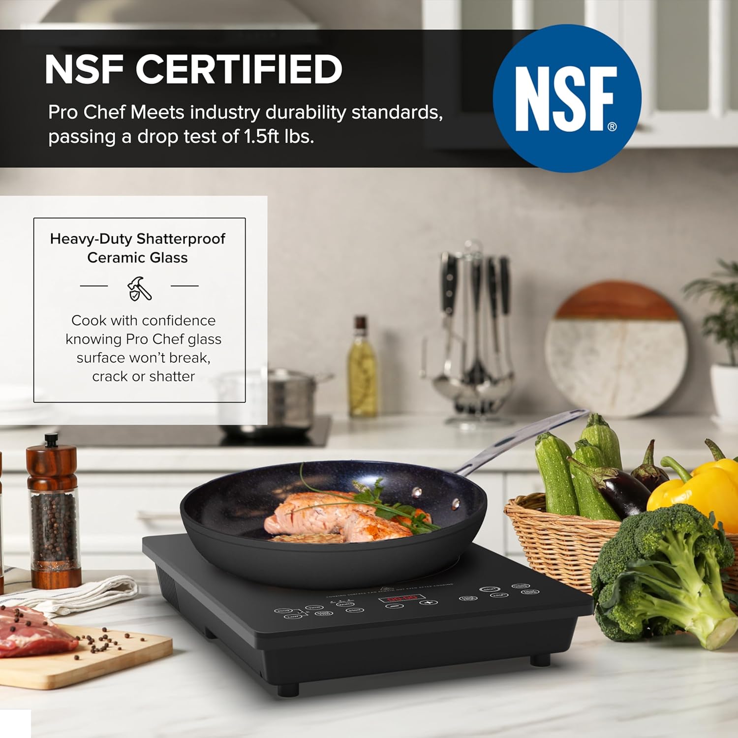 Nuwav Portabl Inductio Cooktop NSF-Certifie Singl Electri Burner 9 Precis Tem Range Larg 8 Heatin Coil Perfec fo Professiona Commercia Settings Shatter-Proo Glas Surface