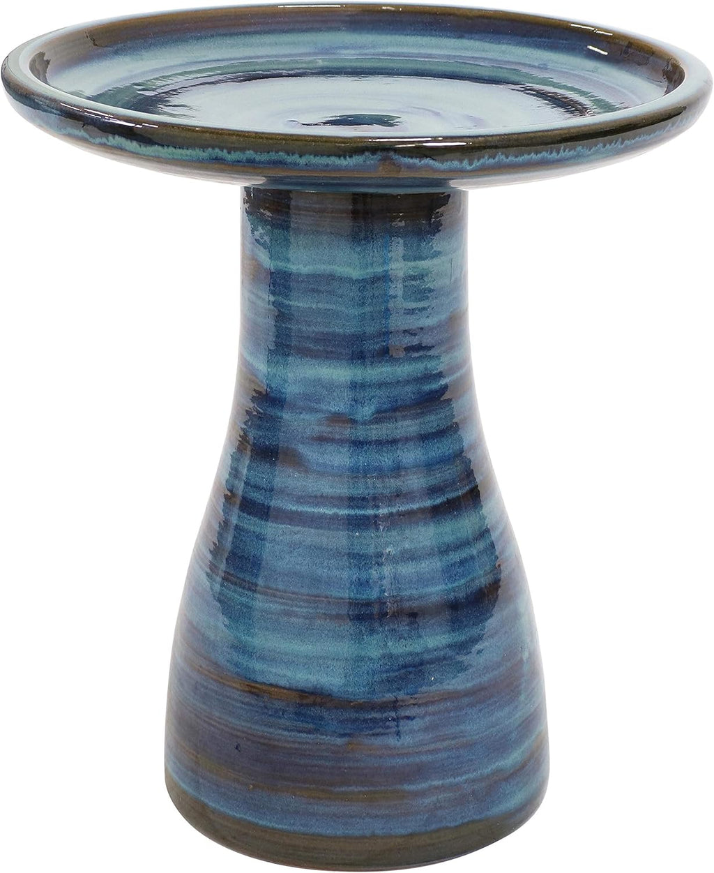 Sunnydaze 21inch H Ceramic Bird Bath for Outside - Hand-Painted Outdoor Bird Bath Bowl, UV/Frost-Resistant Finish - Galaxy Blue - Classic Pedestal