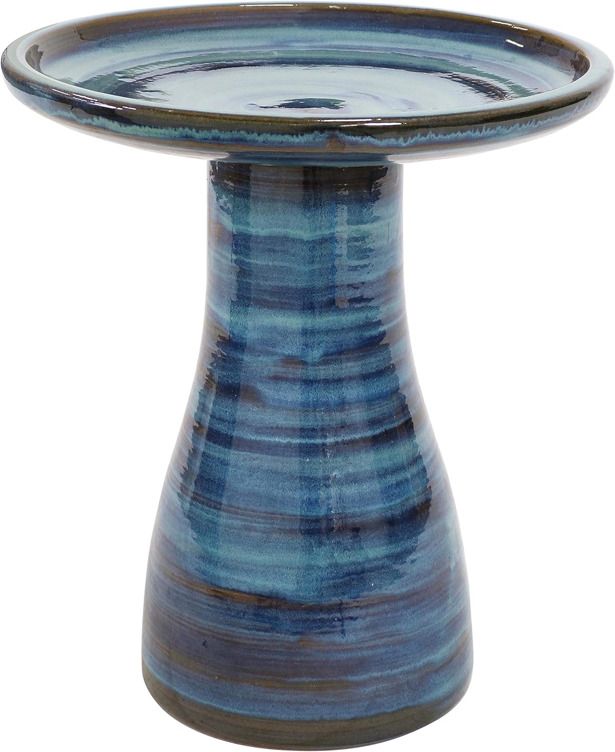 Sunnydaze 21inch H Ceramic Bird Bath for Outside - Hand-Painted Outdoor Bird Bath Bowl, UV/Frost-Resistant Finish - Galaxy Blue - Classic Pedestal