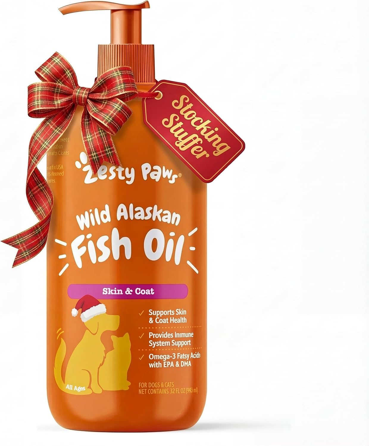 Zesty Paws Wild Alaskan Fish Oil for Dogs & Cats - Pollock & Salmon Oil Blend - Omega 3 Fatty Acids EPA & DHA for Pets - for Sensitive Skin + Coat Health - Immune System Support - 32 fl oz