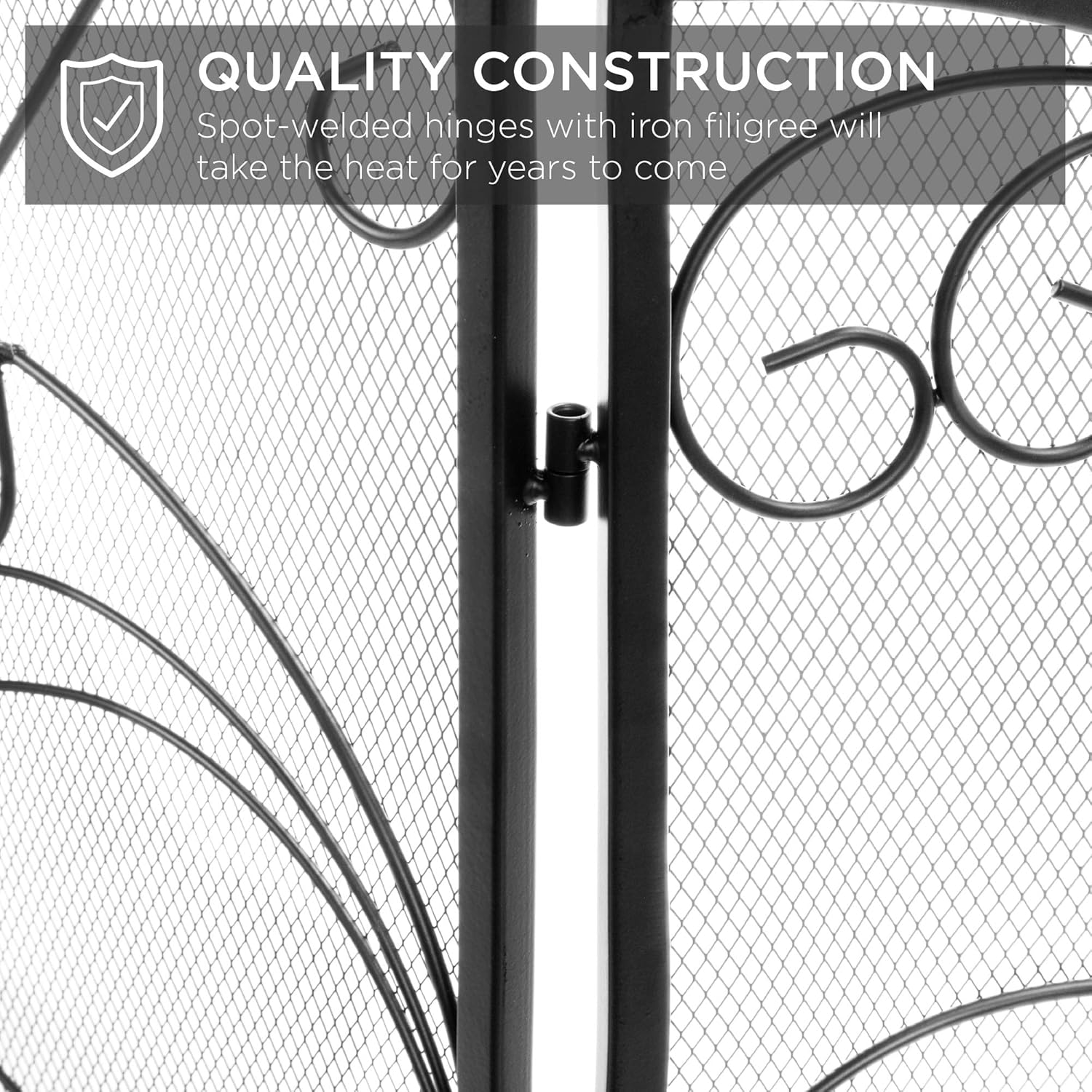 Best Choice Products 3-Panel 55x33in Solid Wrought Iron See-Through Metal Fireplace Screen, Spark Guard Safety Protector w/Decorative Scroll - Black