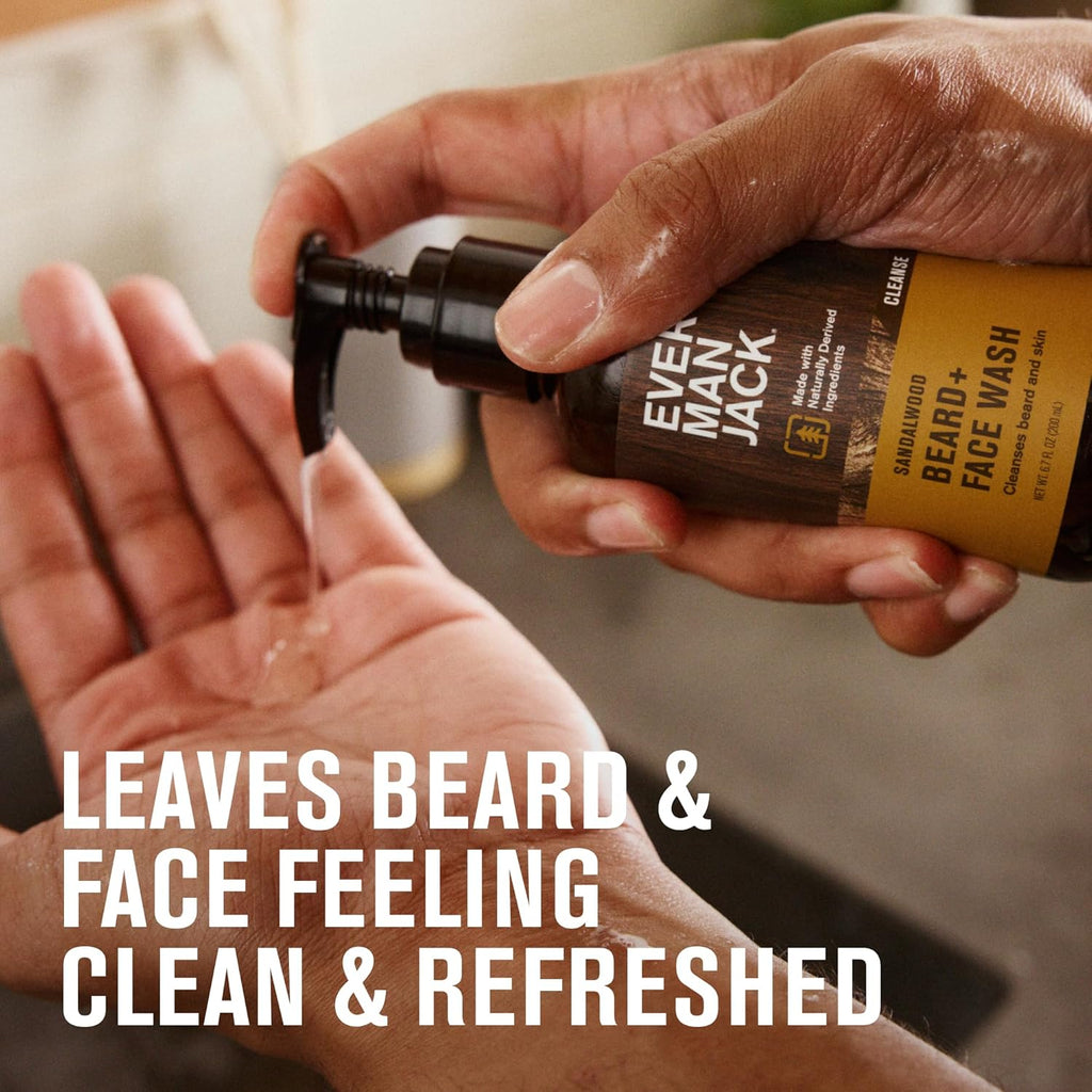 Every Man Jack Sandalwood Beard Wash - Cleanse, Soften, and Hydrate for a Healthier Beard - Made w/Naturally Derived Ingredients like Aloe Vera and Coconut - 6.7 oz - 2 Pack