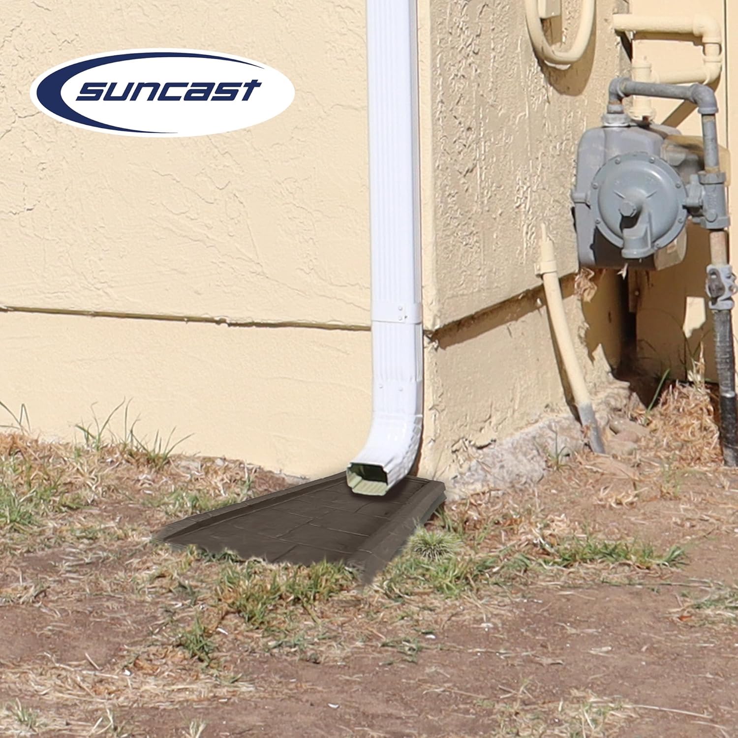 Suncast Outdoor System Protective Decorative Rain Gutter Downspout Splash Block, Easy to Install, Lightweight 1.3 Pounds, Java 4 Pack