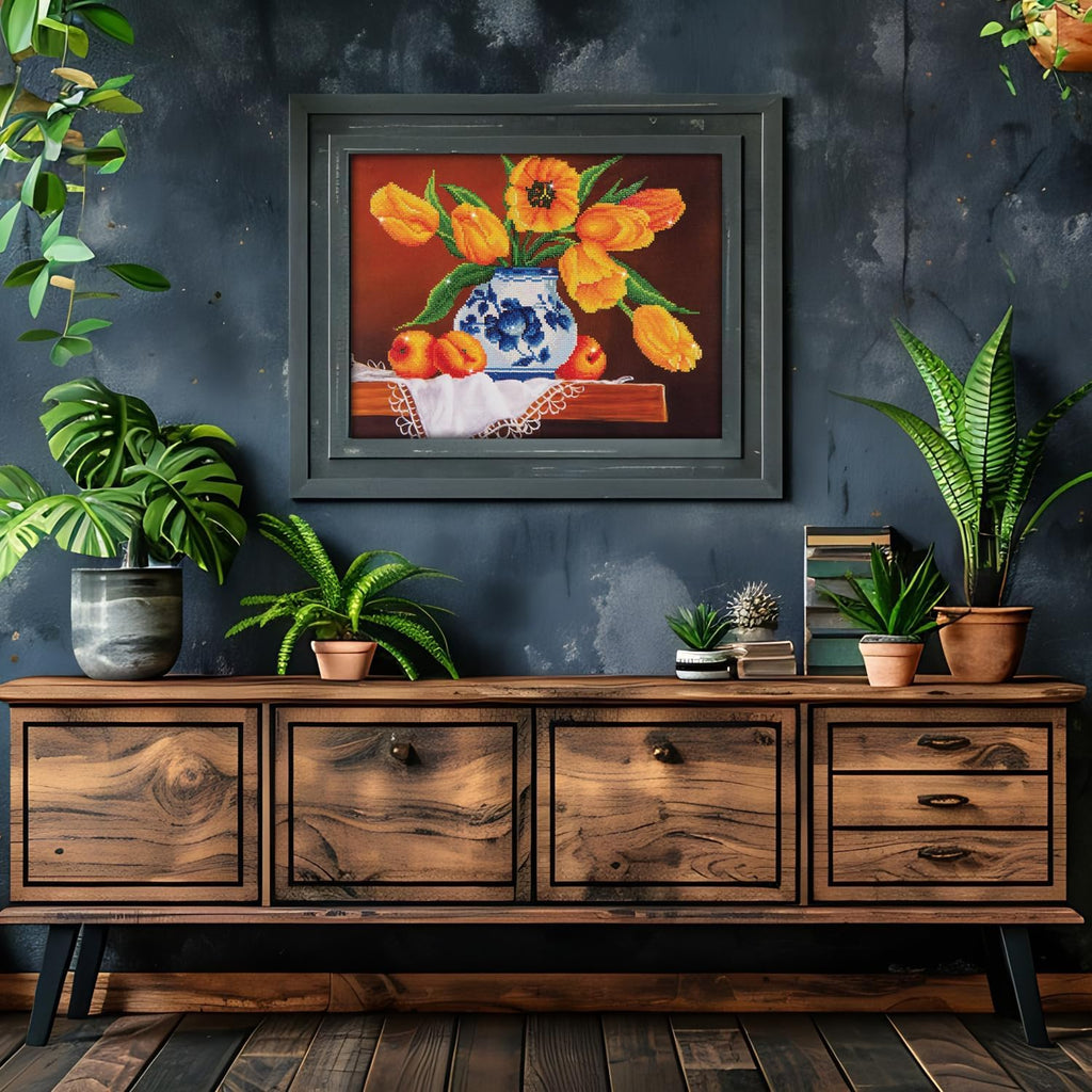 DIAMON DOT Yello Tulip Partia Dril Roun Dot Diamon Paintin Ki fo Adults 16''x20''