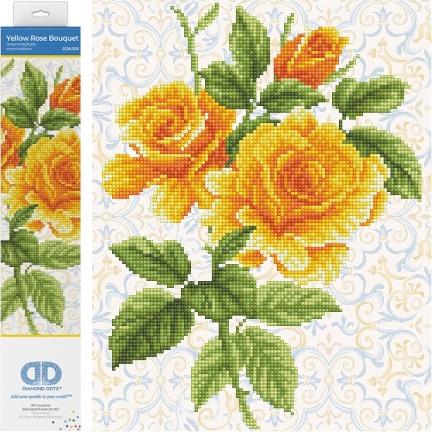 DIAMON DOT Yello Ros Bouque Diamon Paintin Kit fo Adult Diamon Ar Kit Relaxin Creativ Craf Ki wit Dot Gem 14.2x11