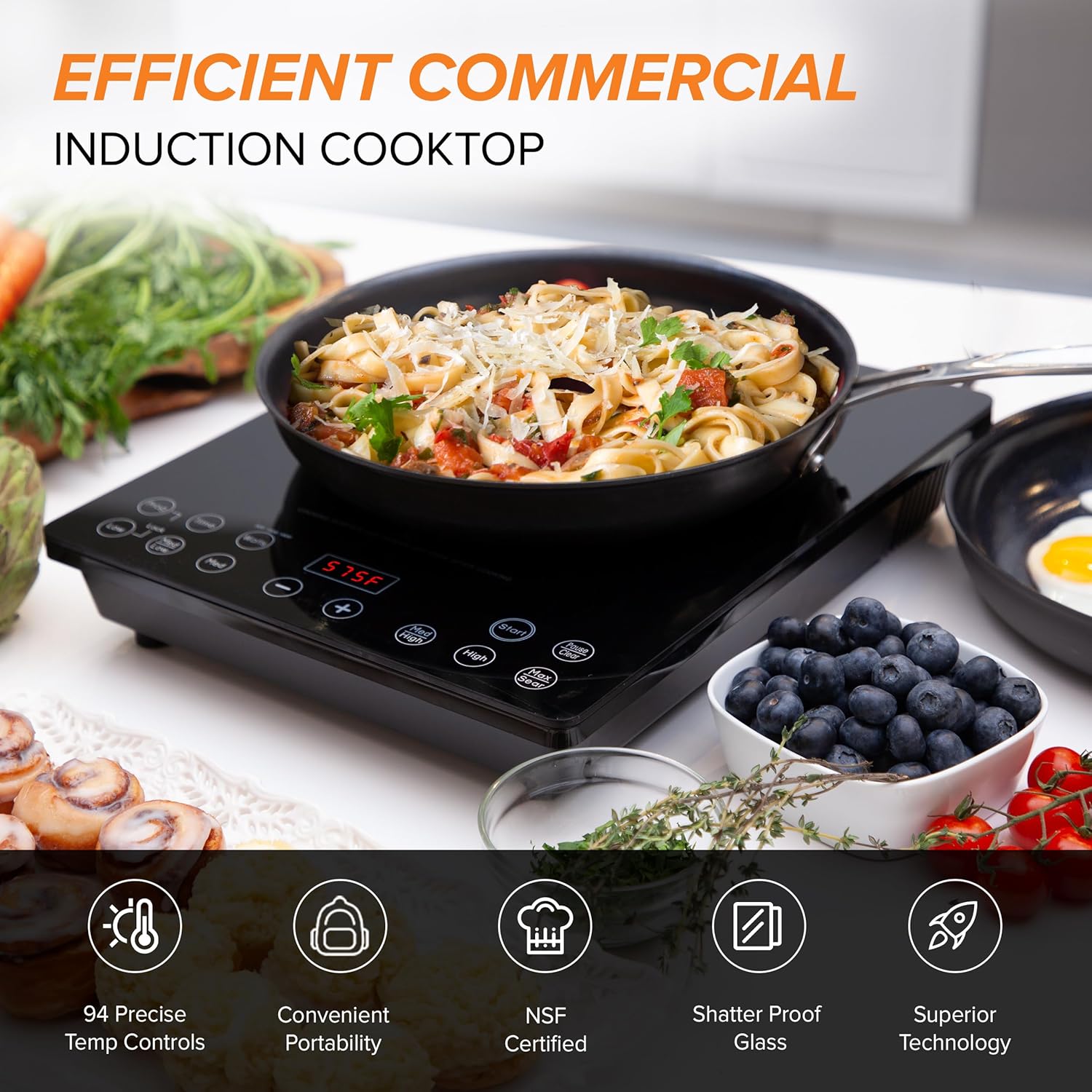 Nuwav Portabl Inductio Cooktop NSF-Certifie Singl Electri Burner 9 Precis Tem Range Larg 8 Heatin Coil Perfec fo Professiona Commercia Settings Shatter-Proo Glas Surface