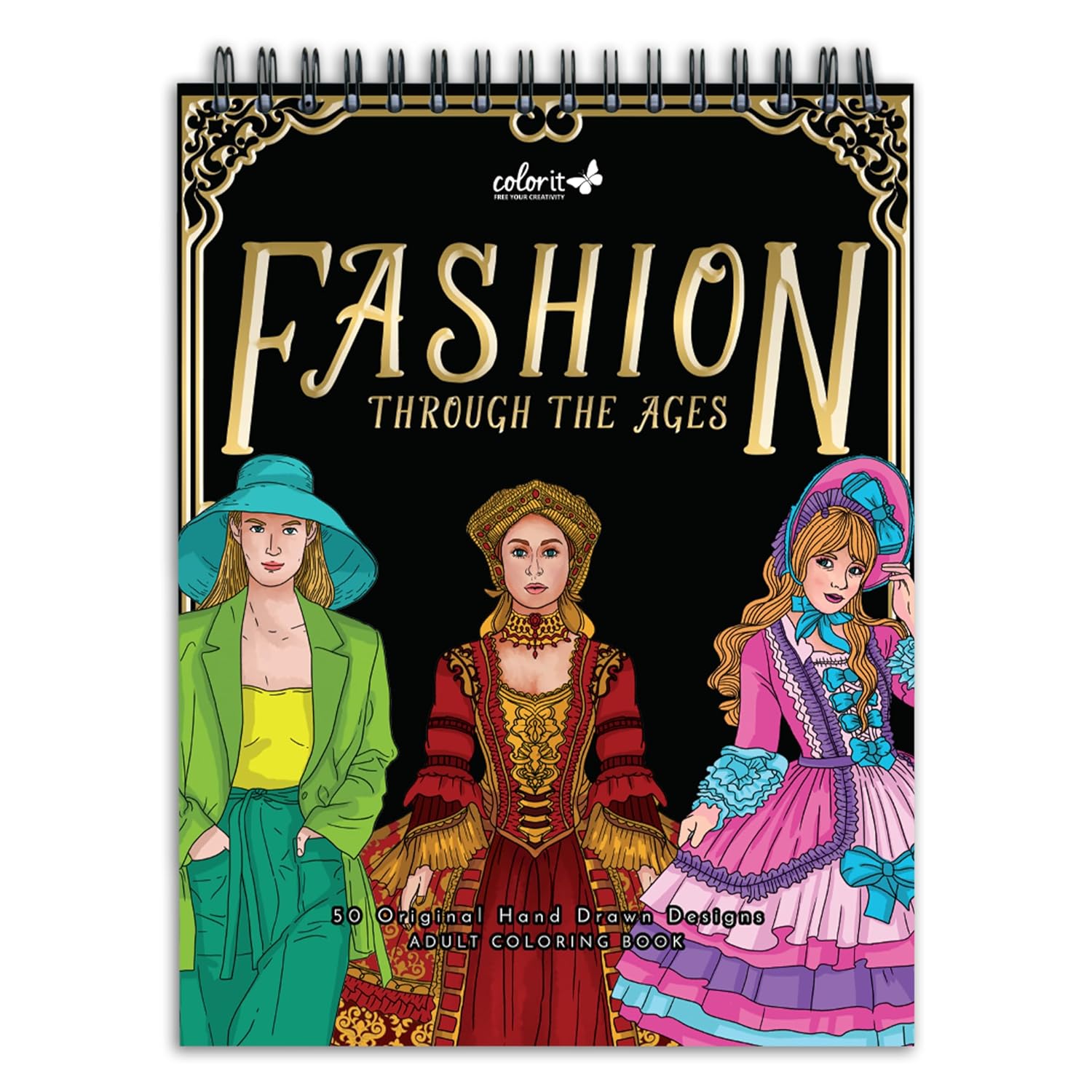 ColorI Fashio Throug Th Age Adul Colorin Boo 5 Single-Side Designs Thic Smoot Paper La Fla Hardbac Covers Spira Bound US Printed Fashio Page t Color