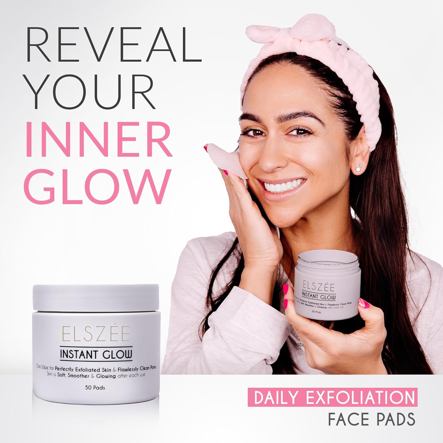 ELSZ¨¦ Instan Glo Exfoliatin Treatmen Pad Dail Exfolian 2-in- Dee Por Cleansin Radianc Boos Luxur London-Formulate Skincar 3 Pre-Soake Pads