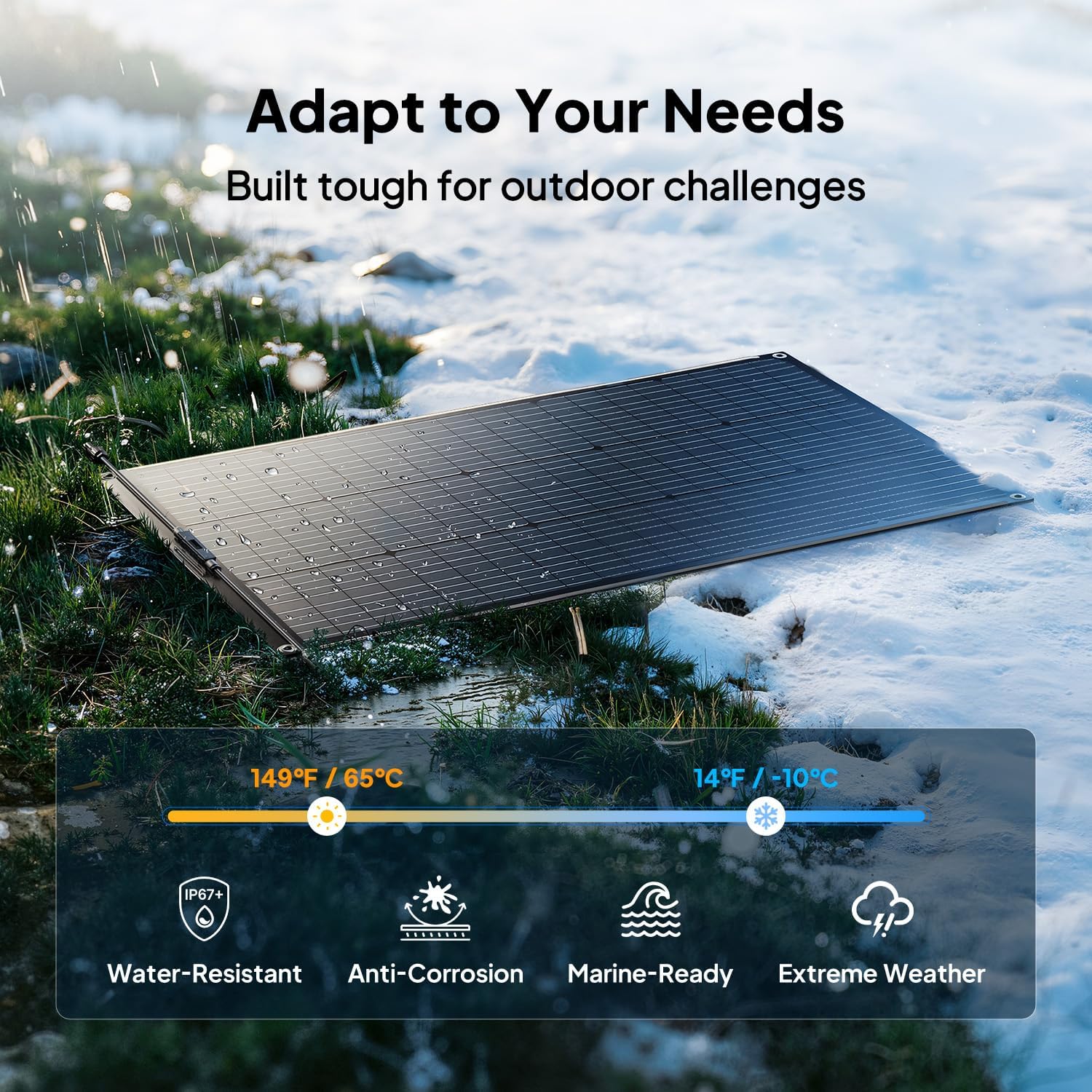 BLUETTI 2 100W Flexible Solar Panels for RVSolar 48V System, 23.4% High Efficiency, 240¡ã Bendable, IP67 Solar Panel for RVs, Camping, Marine, Curved Surfaces