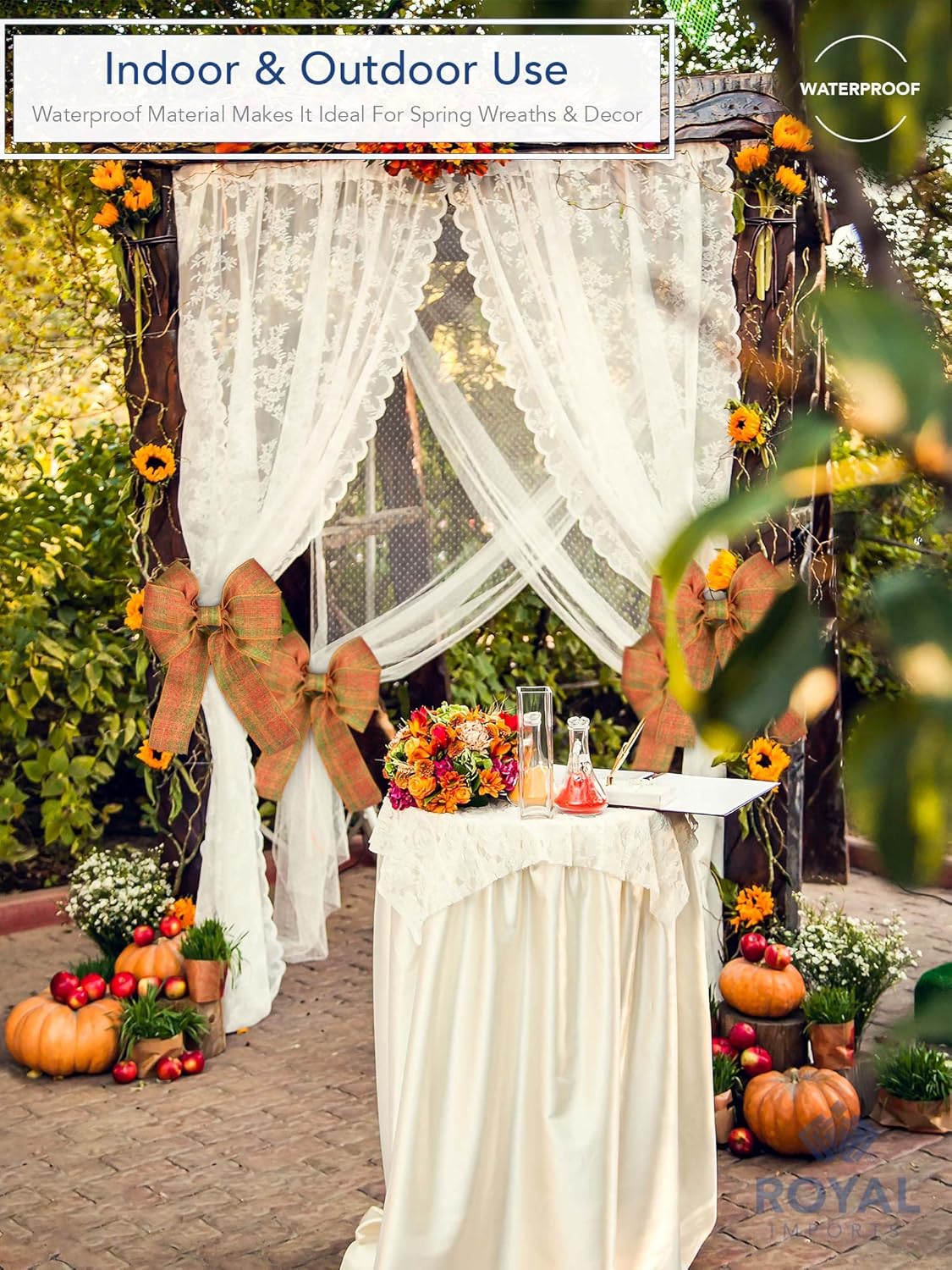 Roya Import Fal Checkere Plai Orange/Gree Wire Ribbon fo Thanksgiving Hallowee an Harves Decor Bo Making Gif Wrapping Wreaths 2.5inc Wid (#40 2 Yar Rol (7 Ft)