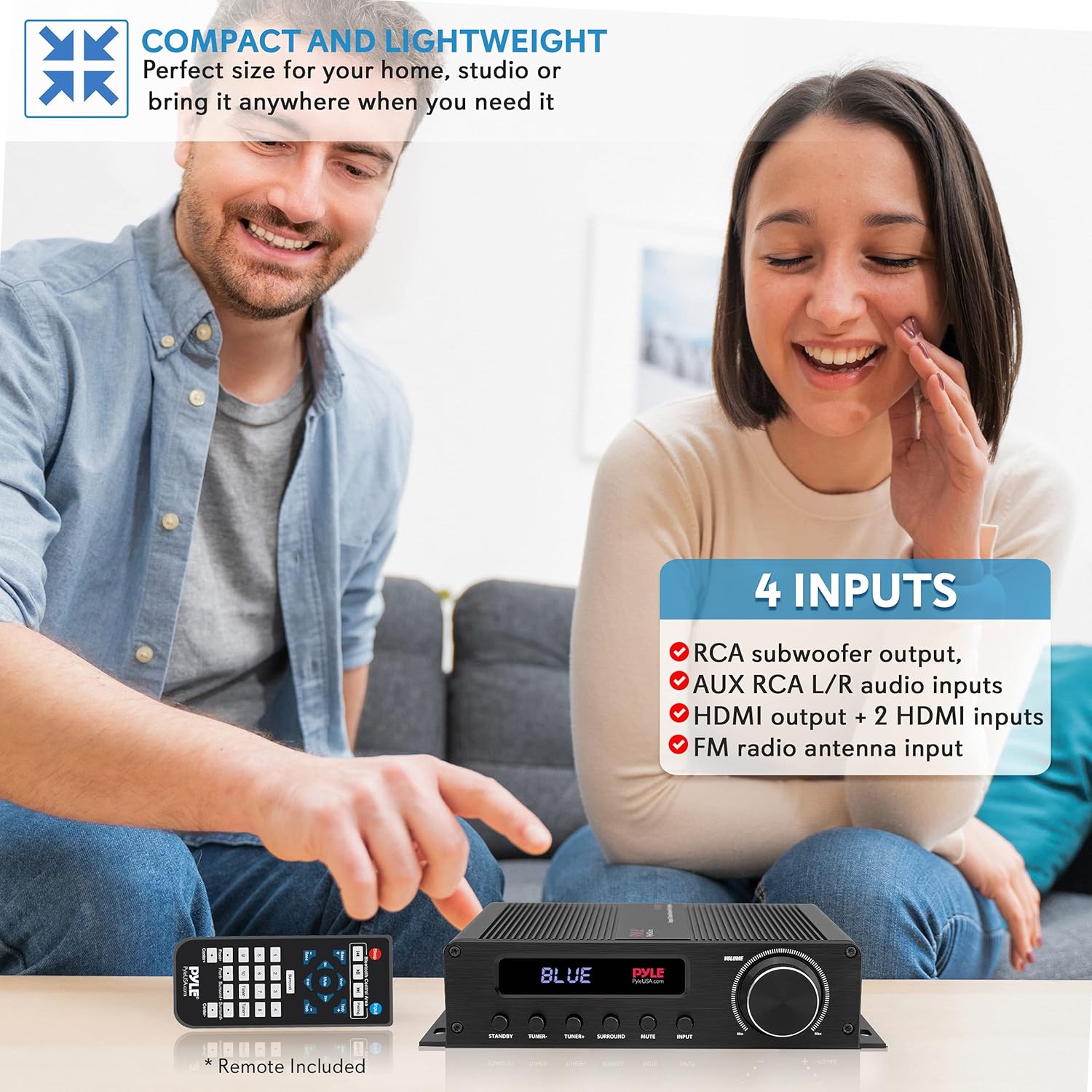 Pyl Wireles Bluetoot Hom Audi Amplifie 100 Channe Hom Theate Powe Stere Receiver Surroun Soun w HDMI AUX F Antenna Subwoofe Speake Input 12 Adapter Blac PFA540BT