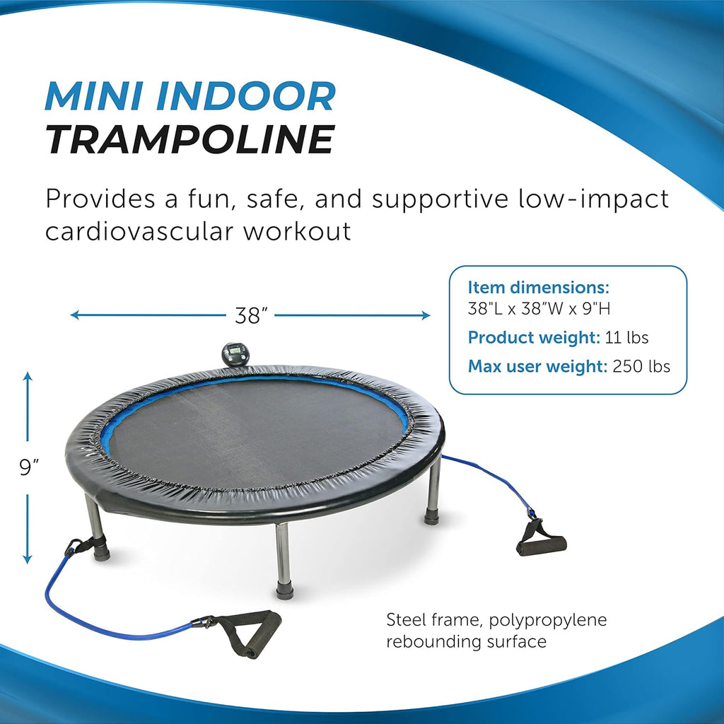 Stamina Folding Trampoline with Smart Workout App, Black - Portable Fitness Rebounder for Home Gym, Cardio Strength Training, Jumping Exercise Equipment