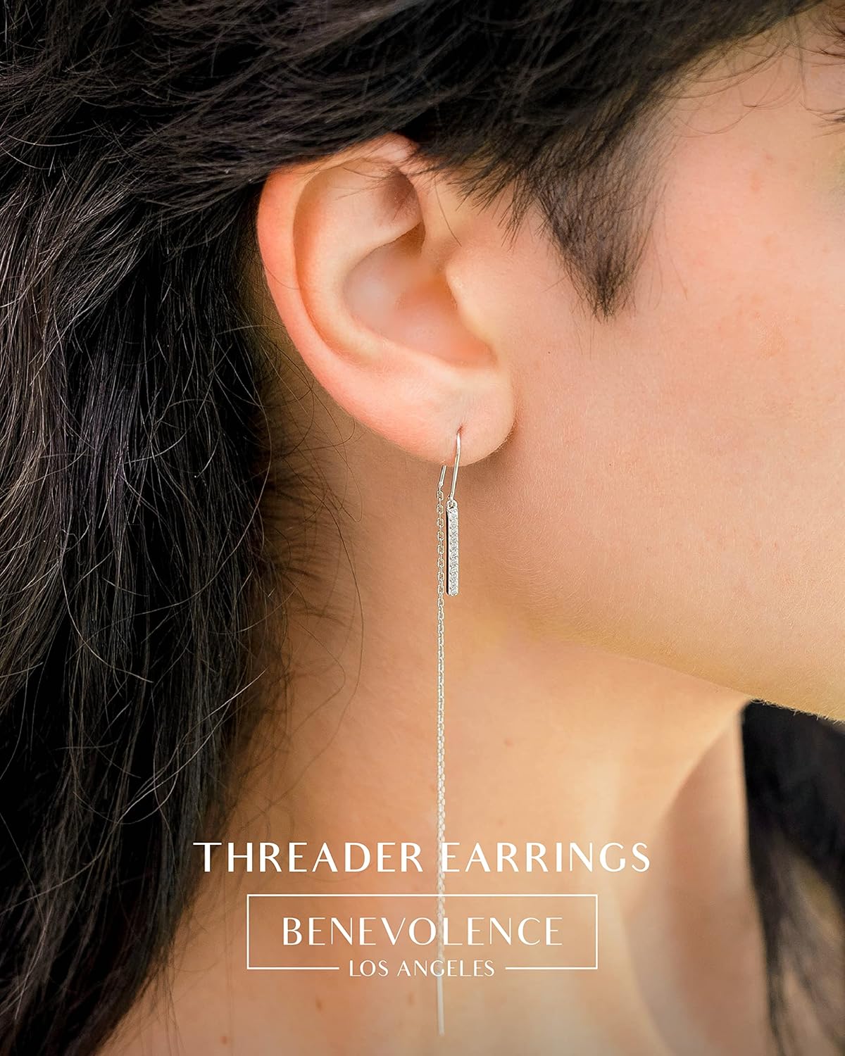 Benevolence LA Gold Dipped Threader Earrings for Women, Pull Through Long Chain Hanging Dainty Drop Earrings, Lightweight Fashion Jewelry, Versatile Everyday Wear, Gift Ready