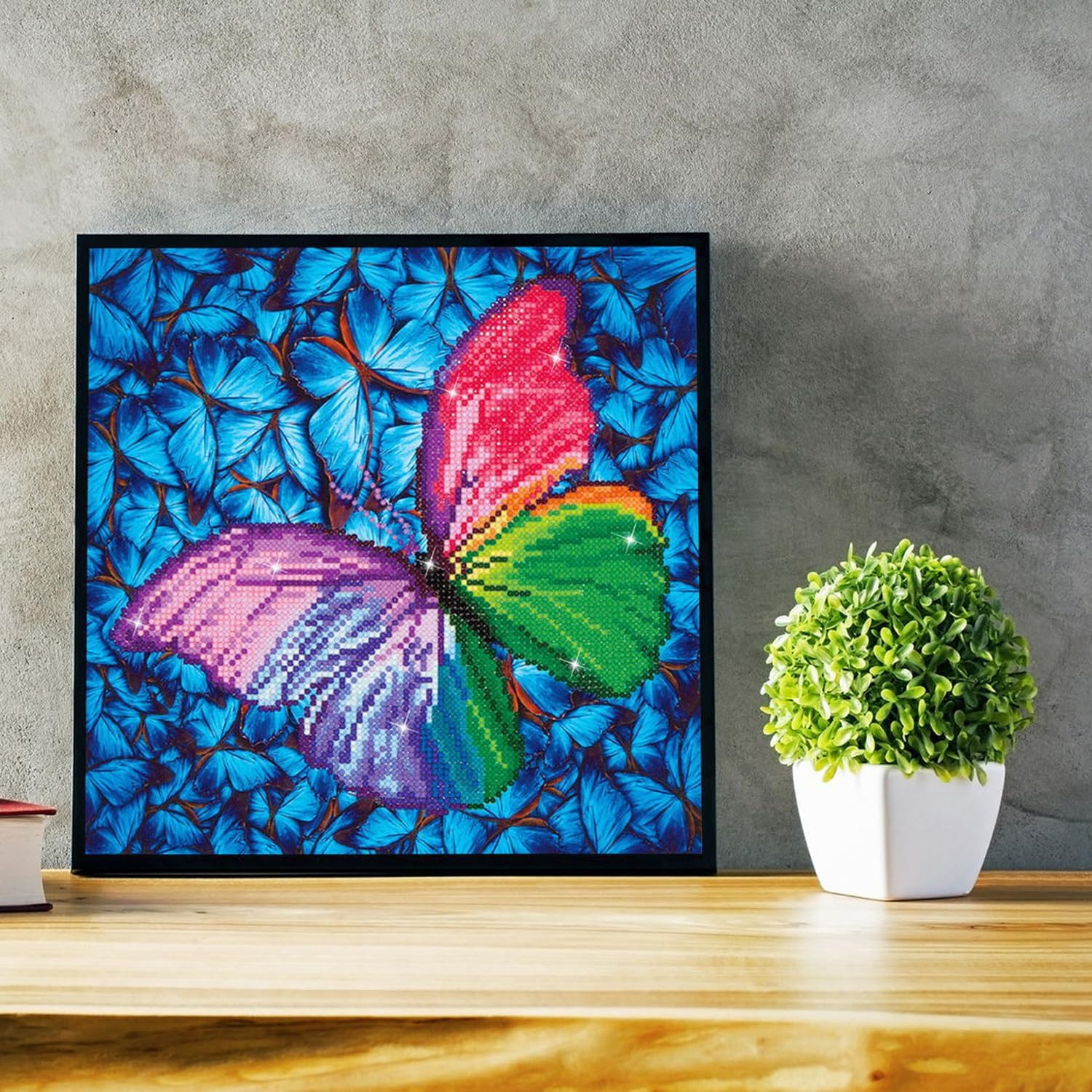 DIAMON DOT Flutte b Pin Butterflie Diamon Paintin Kit fo Adult Diamon Ar Kit Relaxin Creativ Craf Ki wit Dot Gem 12inchx12inch